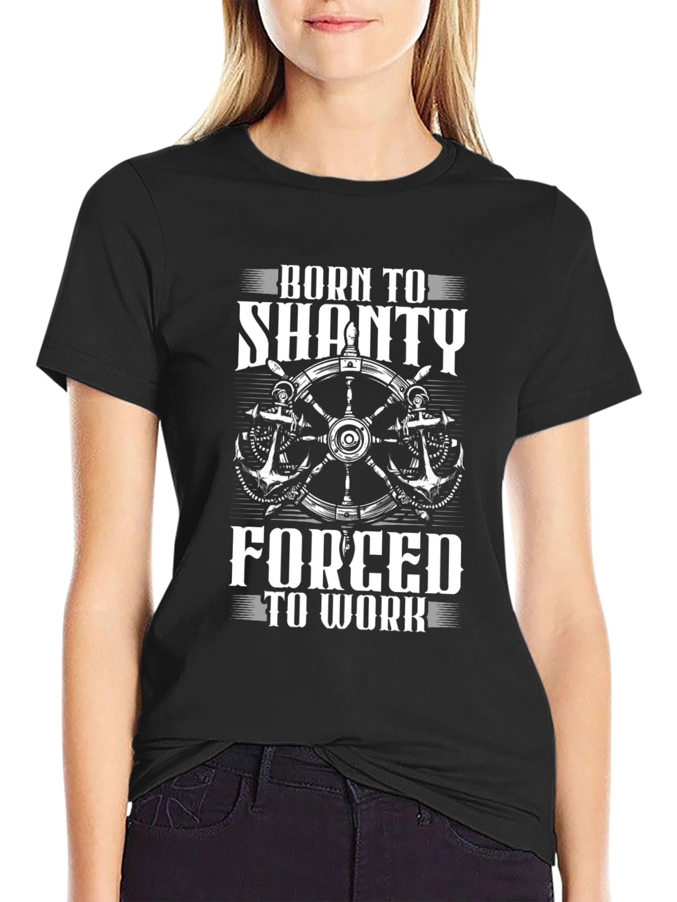 Black Born to Shanty T-Shirt - Nautical Humor Tee view 2