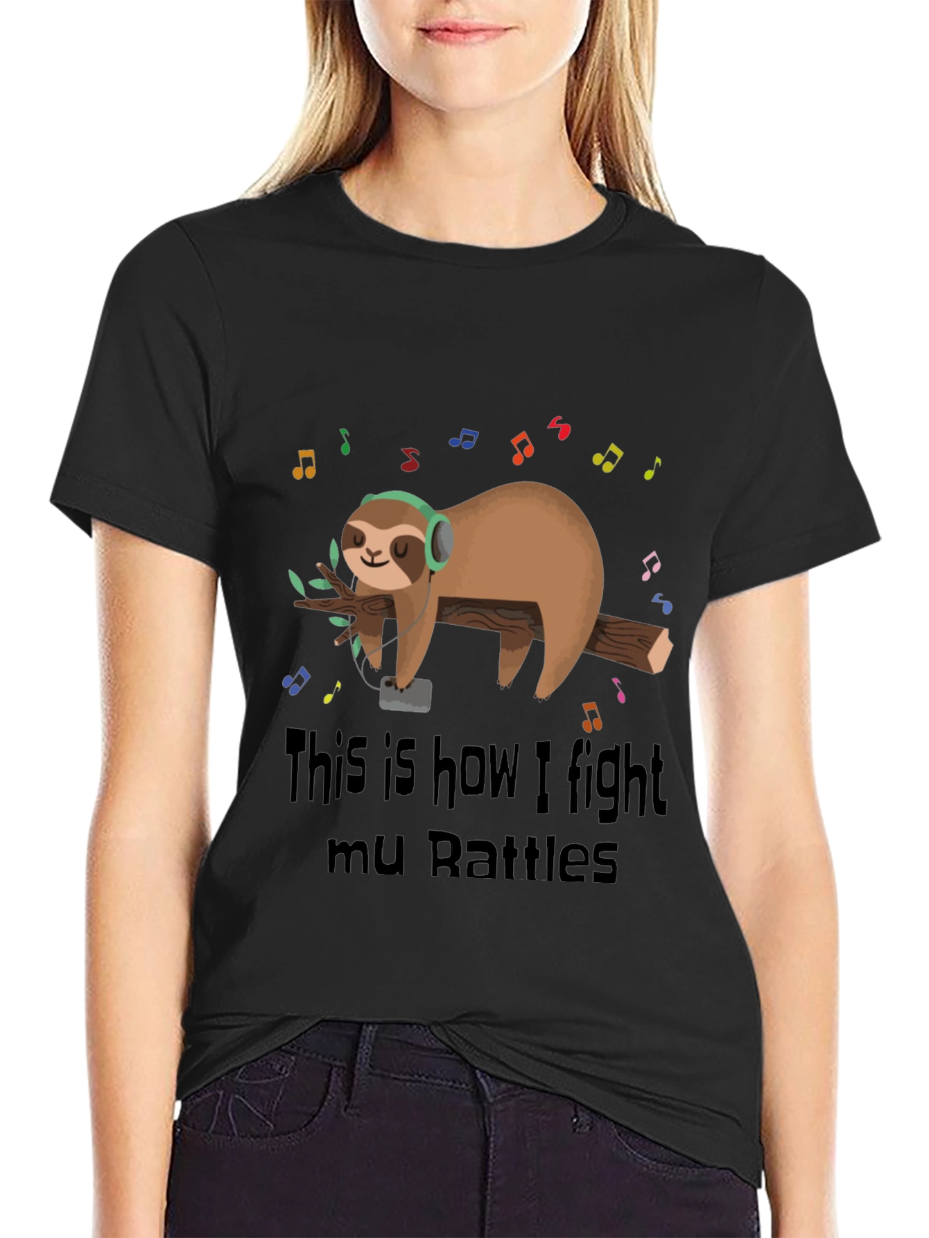Black Sloth Music Lover T-Shirt - Fight Your Battles! view 2