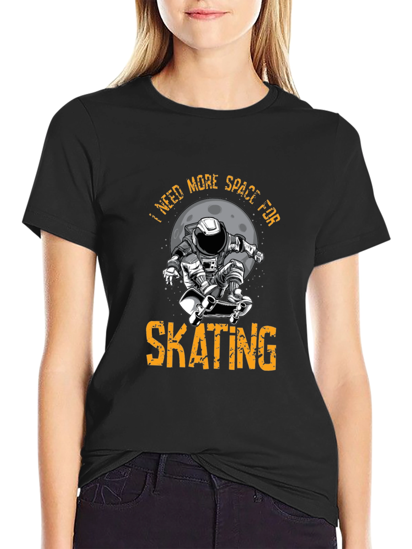 Black Skating Astronaut Graphic T-Shirt view 2
