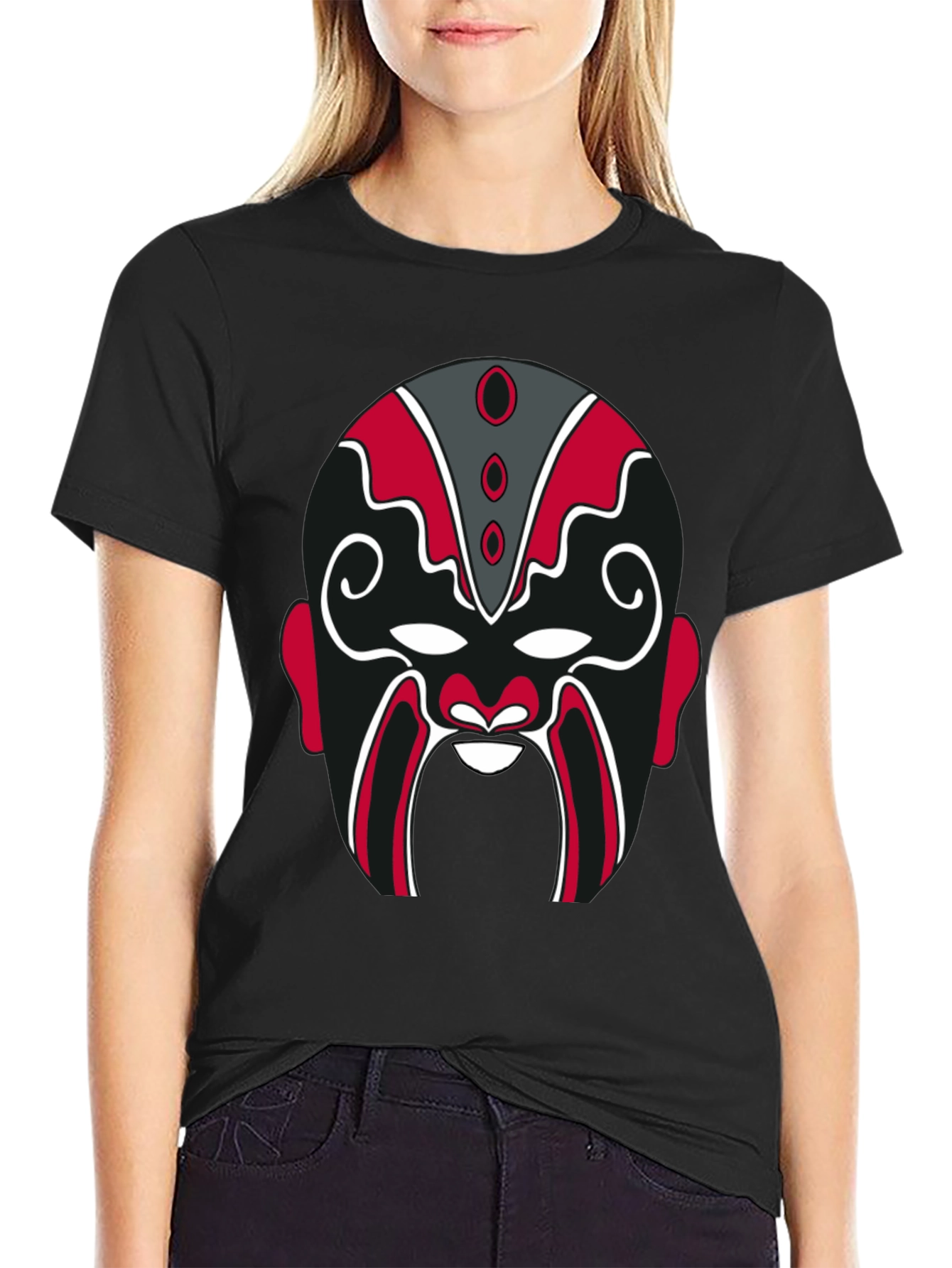 Black Dramatic Mask Graphic Tee - Stylish Black T-Shirt view 2