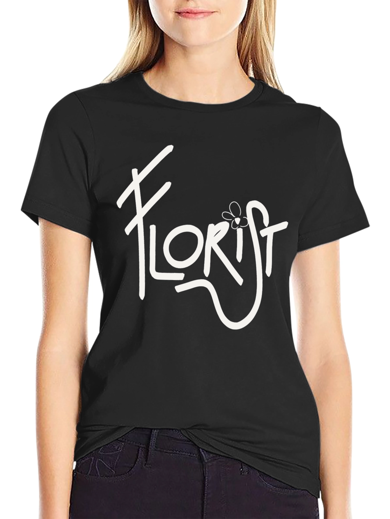 Black Florist Graphic Tee - Stylish Crew Neck T-Shirt view 2