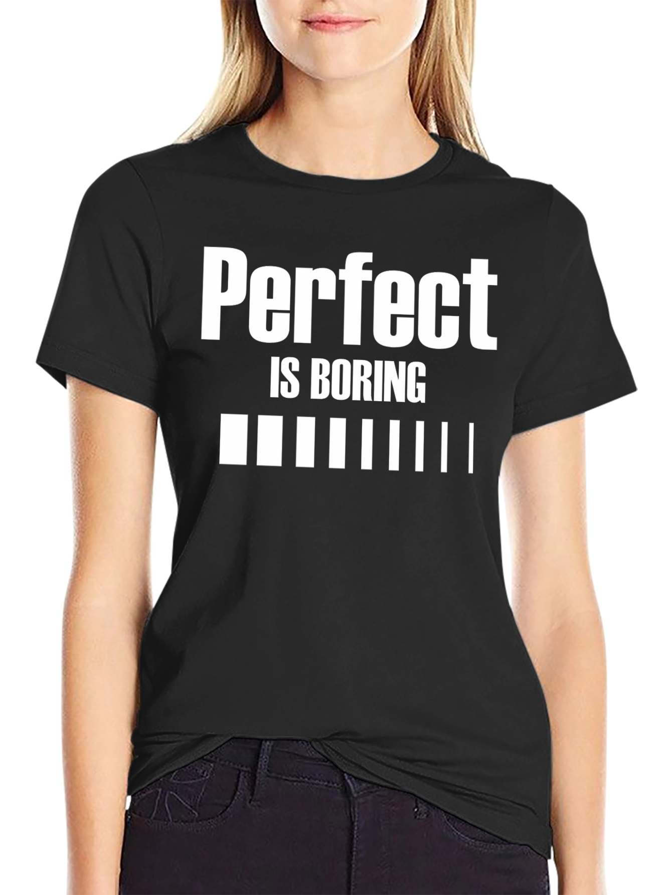 Black Perfect is Boring Black Graphic T-Shirt view 2