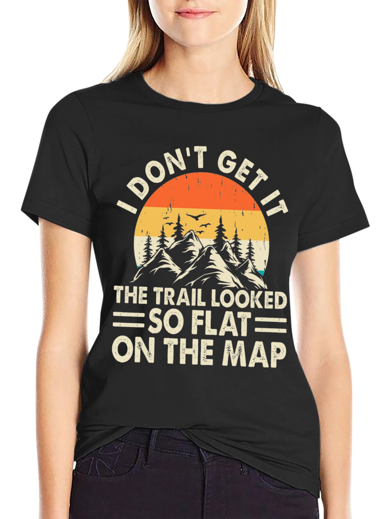 Black Funny Hiking T-Shirt - So Flat On The Map view 2