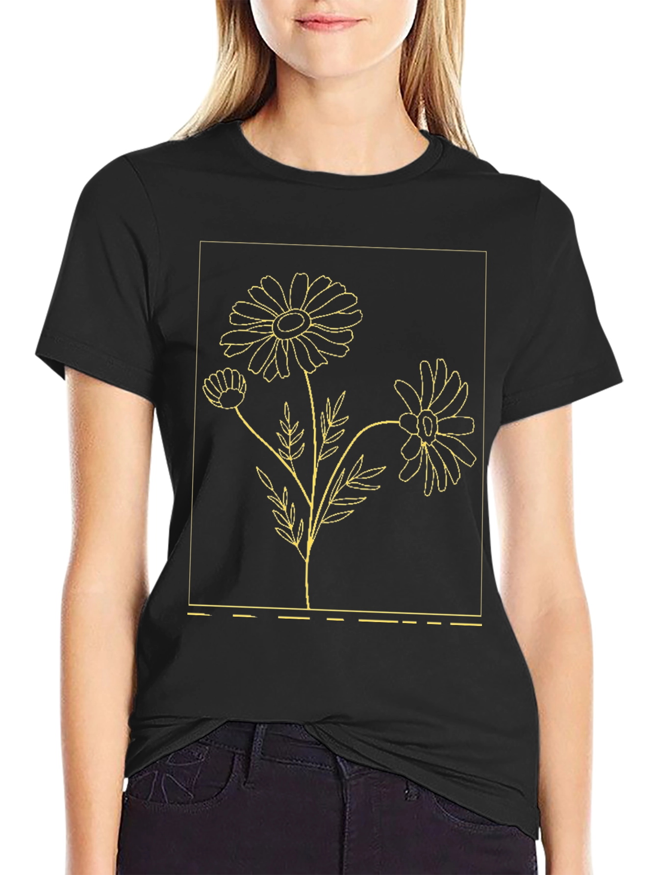 Black Black Floral Daisy Graphic T-Shirt view 2