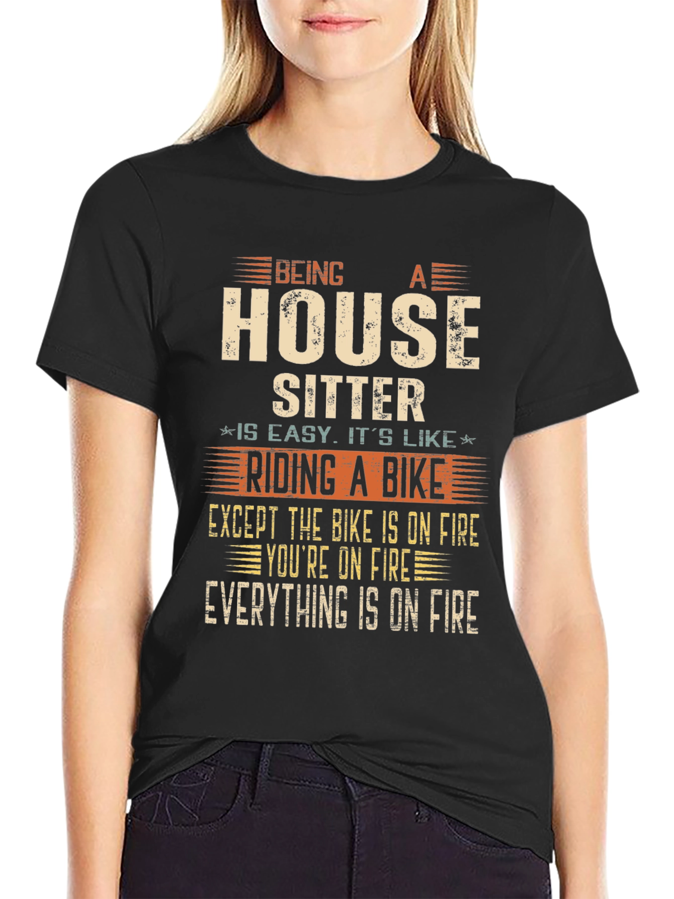Black House Sitter Humor T-Shirt, Novelty Graphic Tee view 2