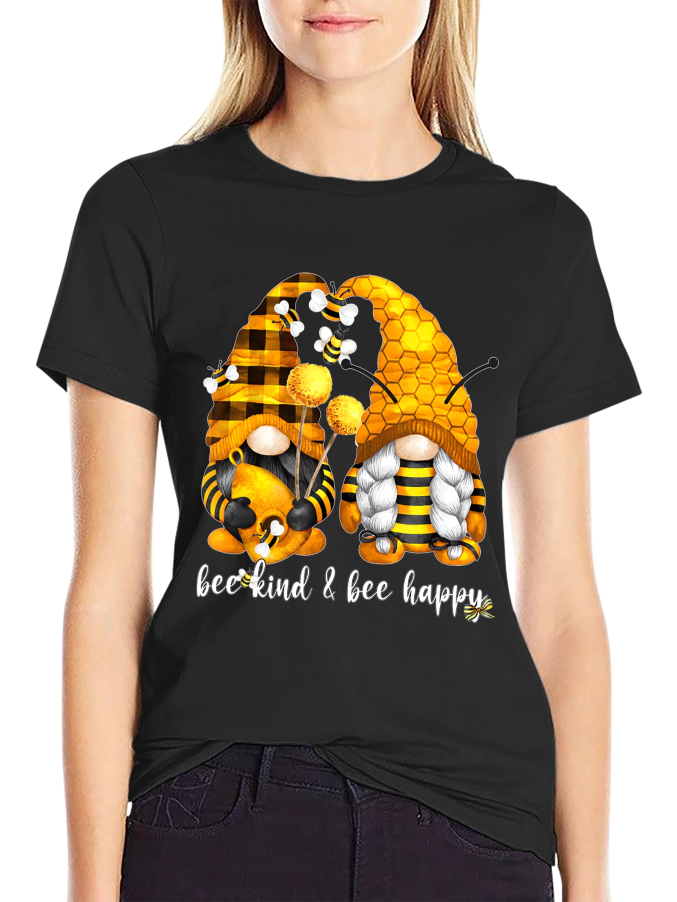 Black Bee Kind & Happy Gnome T-Shirt view 2
