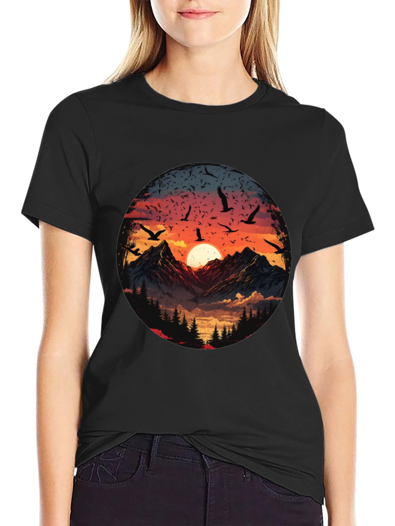 Black Mountain Sunset Graphic Tee - Men's Black T-Shirt view 2