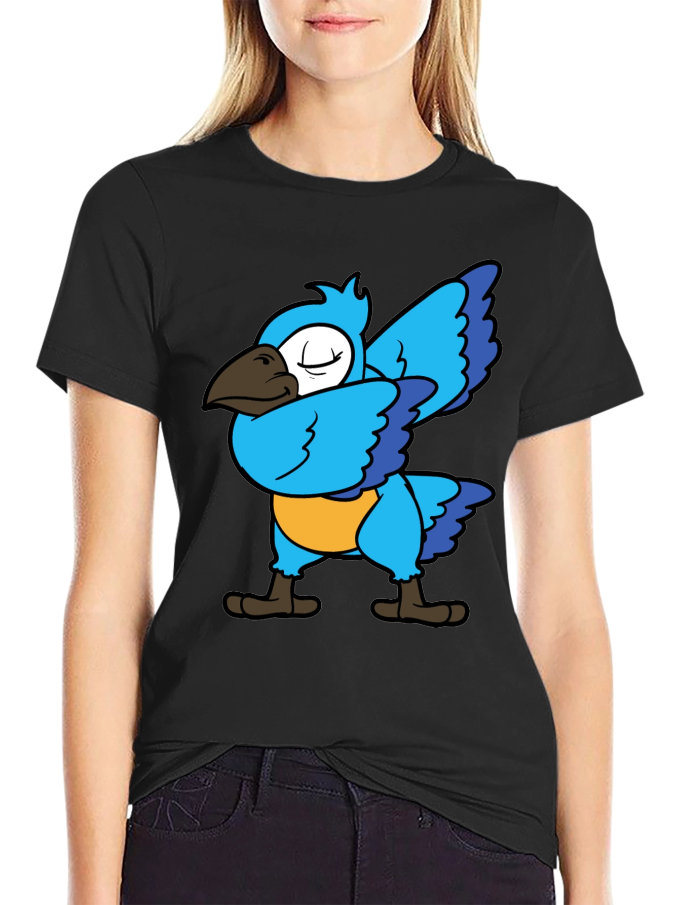 Black Dabbing Parrot T-Shirt - Blue Bird Dance Tee view 2