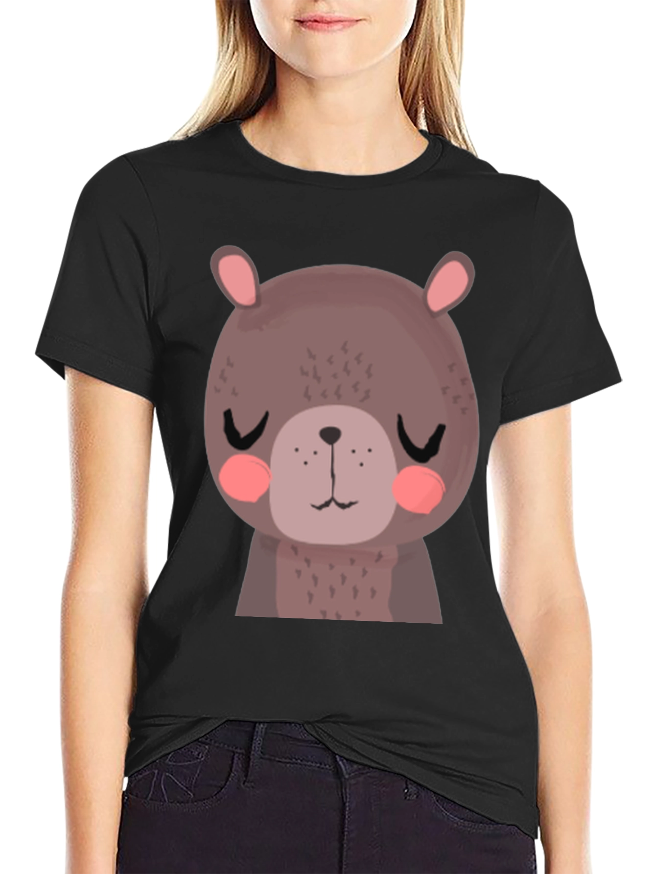 Black Cute Bear Graphic T-Shirt - Unisex Black Tee view 2