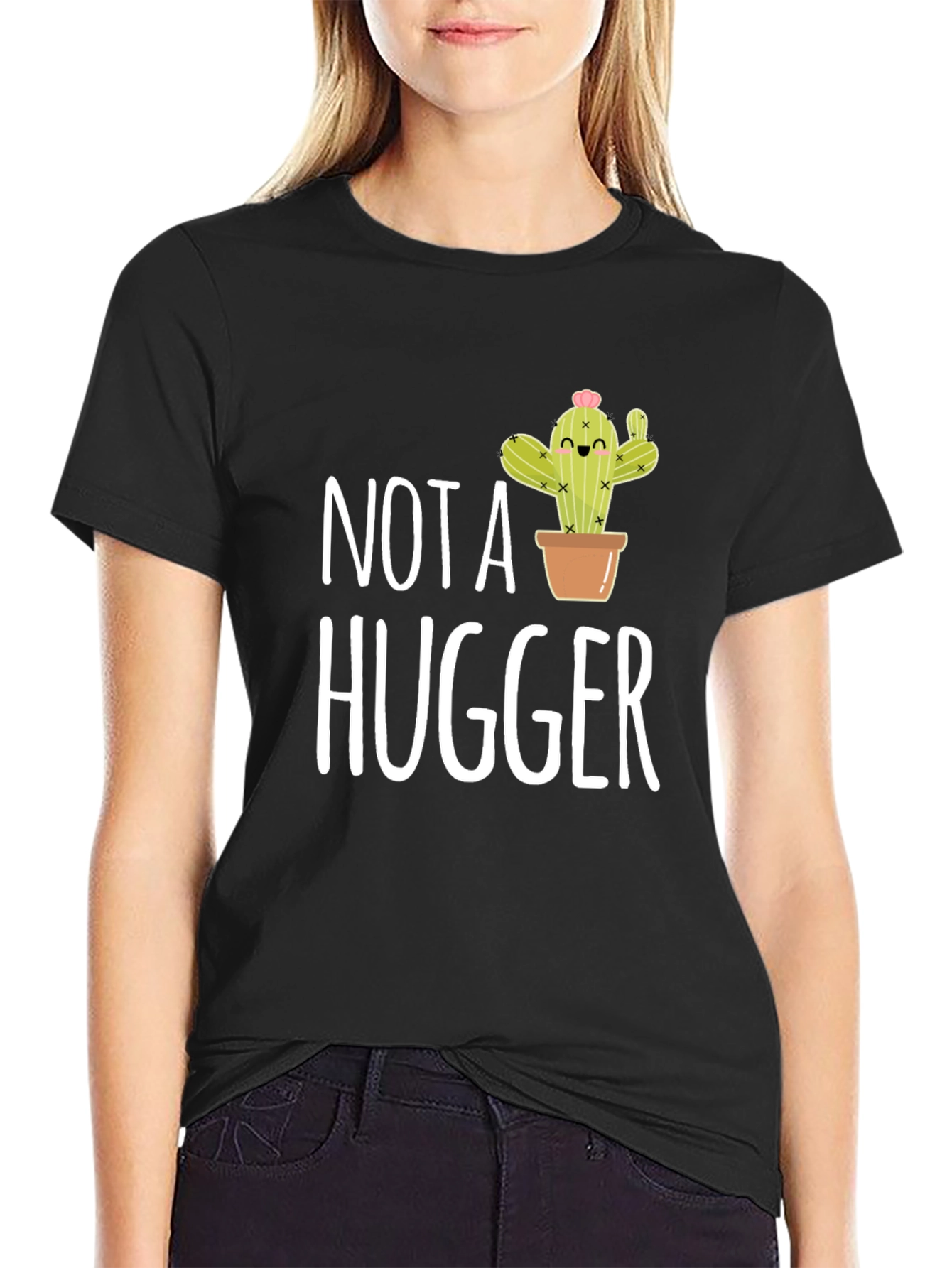 Black Not A Hugger Cactus Graphic T-Shirt view 2