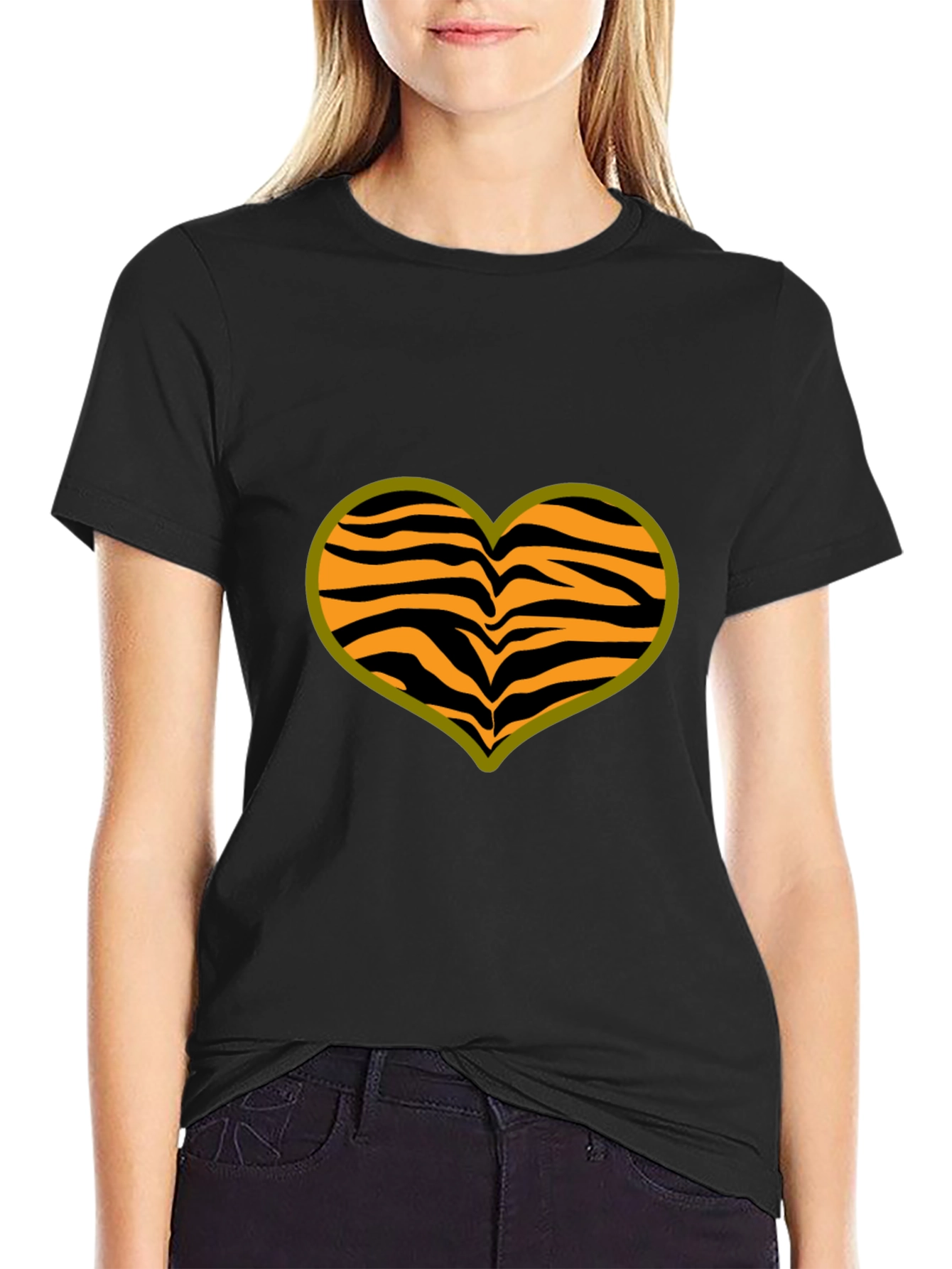 Black Tiger Stripe Heart T-Shirt - Black view 2