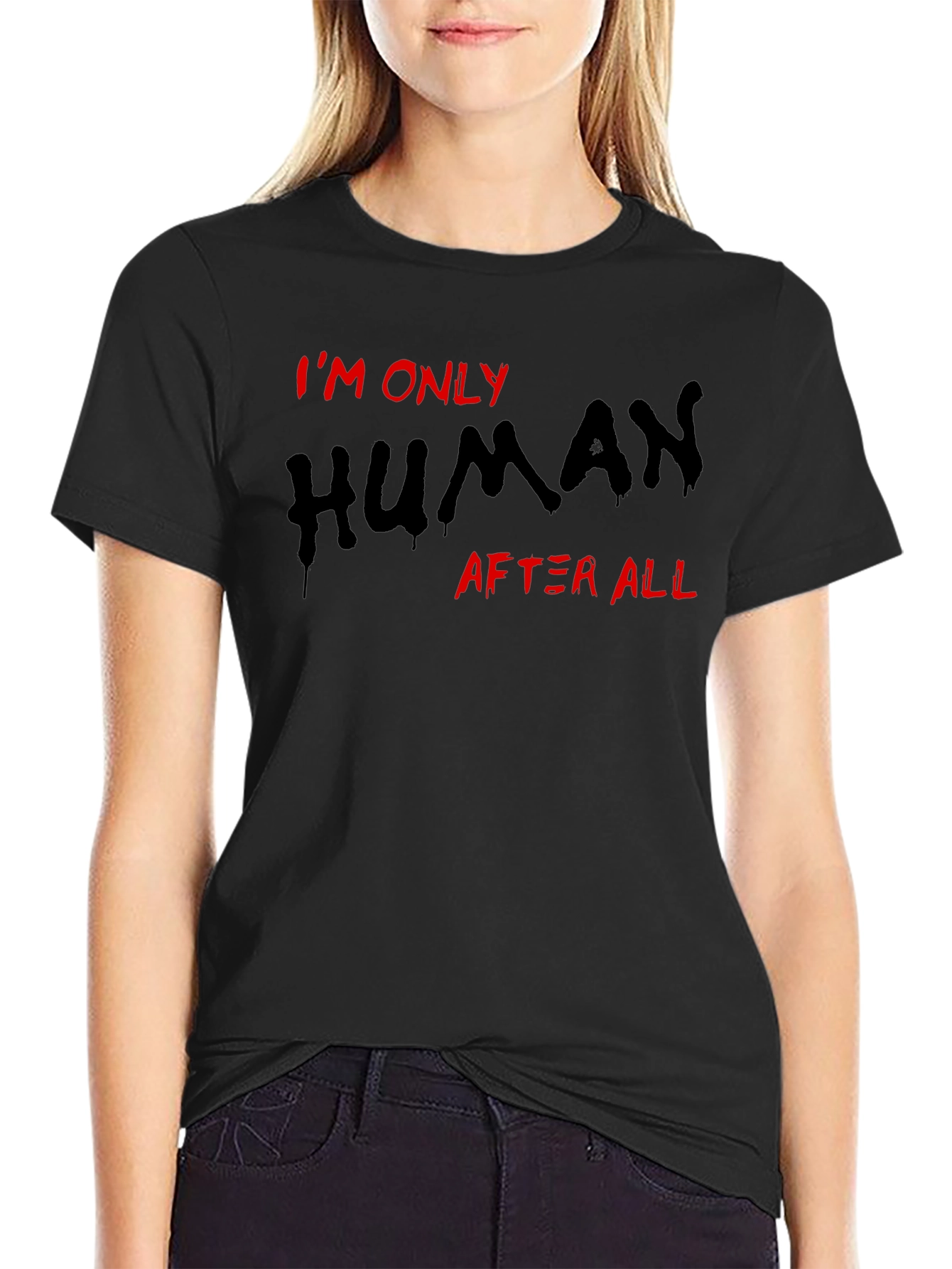 Black I'm Only Human T-Shirt, Black Tee view 2