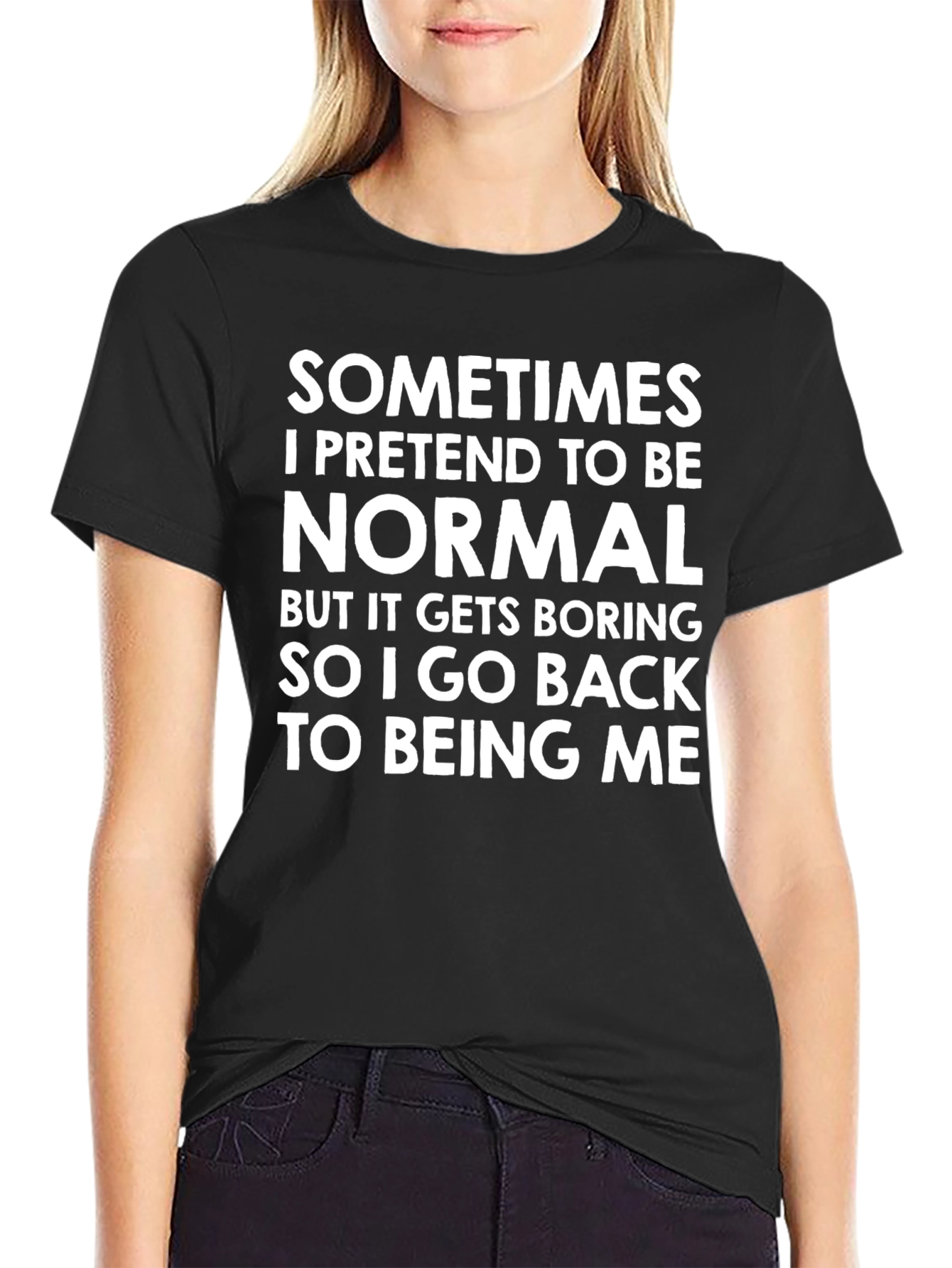 Black Funny 'Normal' Pretend T-Shirt view 2