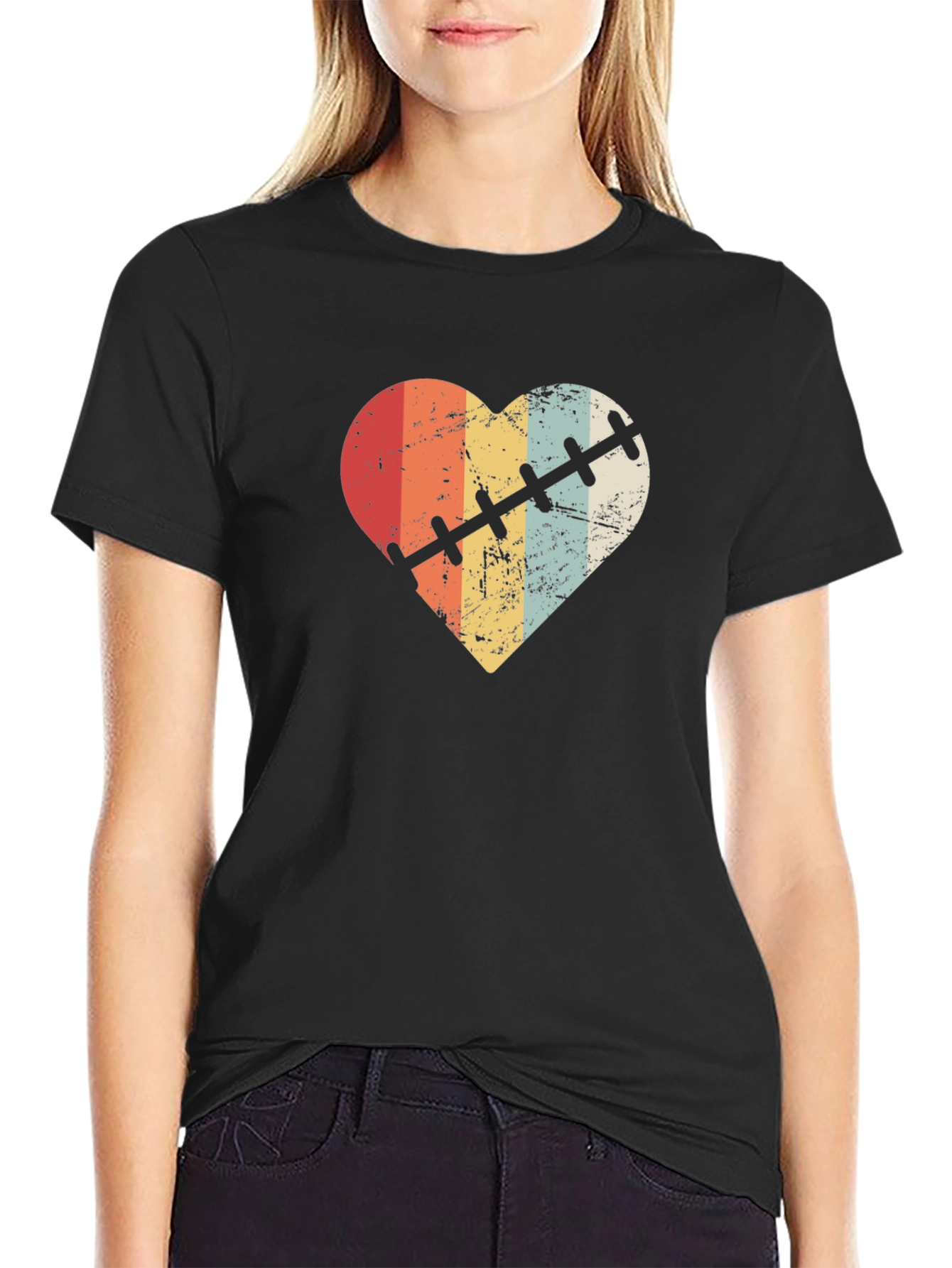 Retro Heart Stitch Graphic Tee - Black - 2