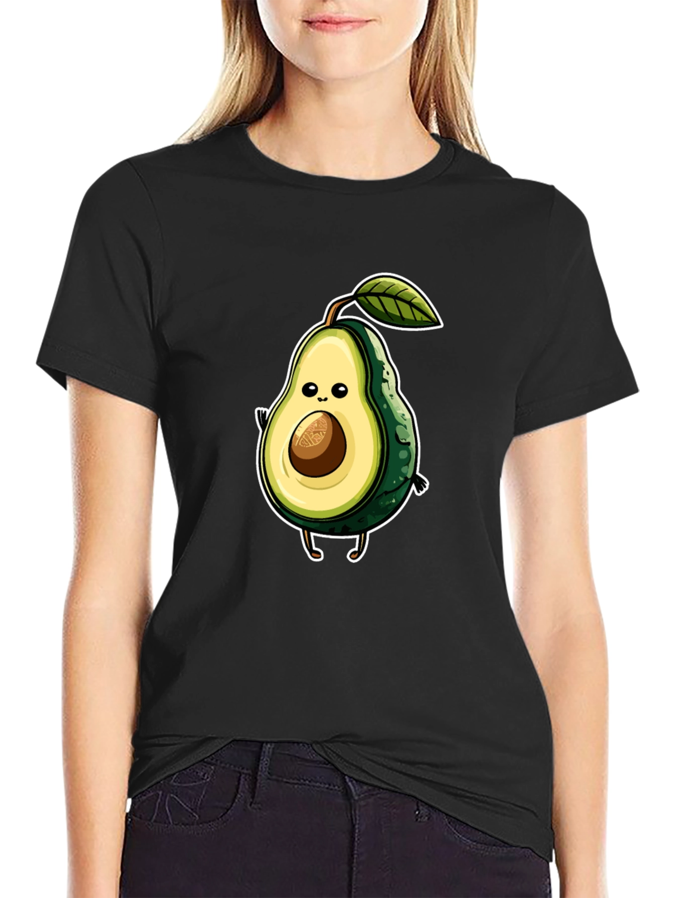 Funny Avocado Cartoon Graphic T-Shirt - Unisex Black Tee - 2