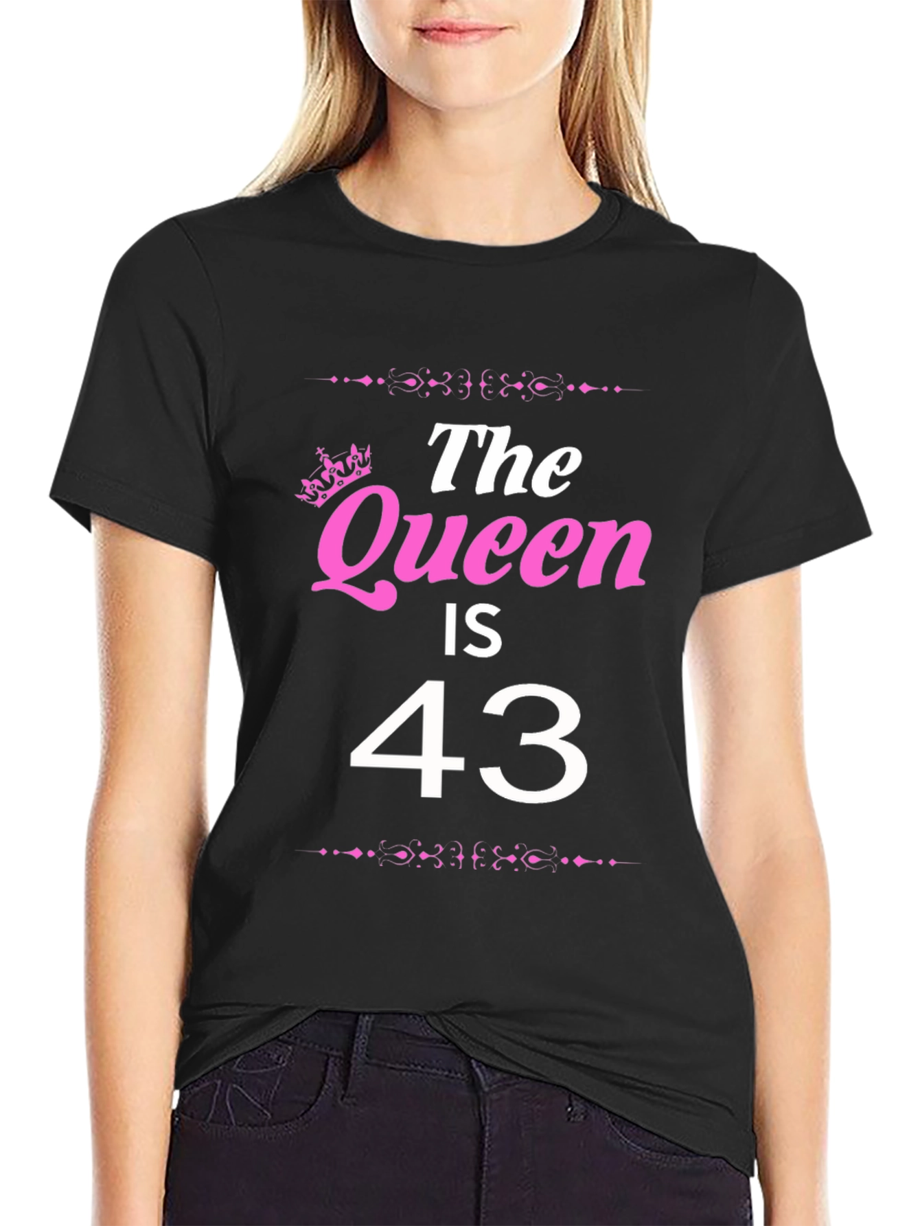 Black The Queen is 43 - Birthday T-Shirt view 2