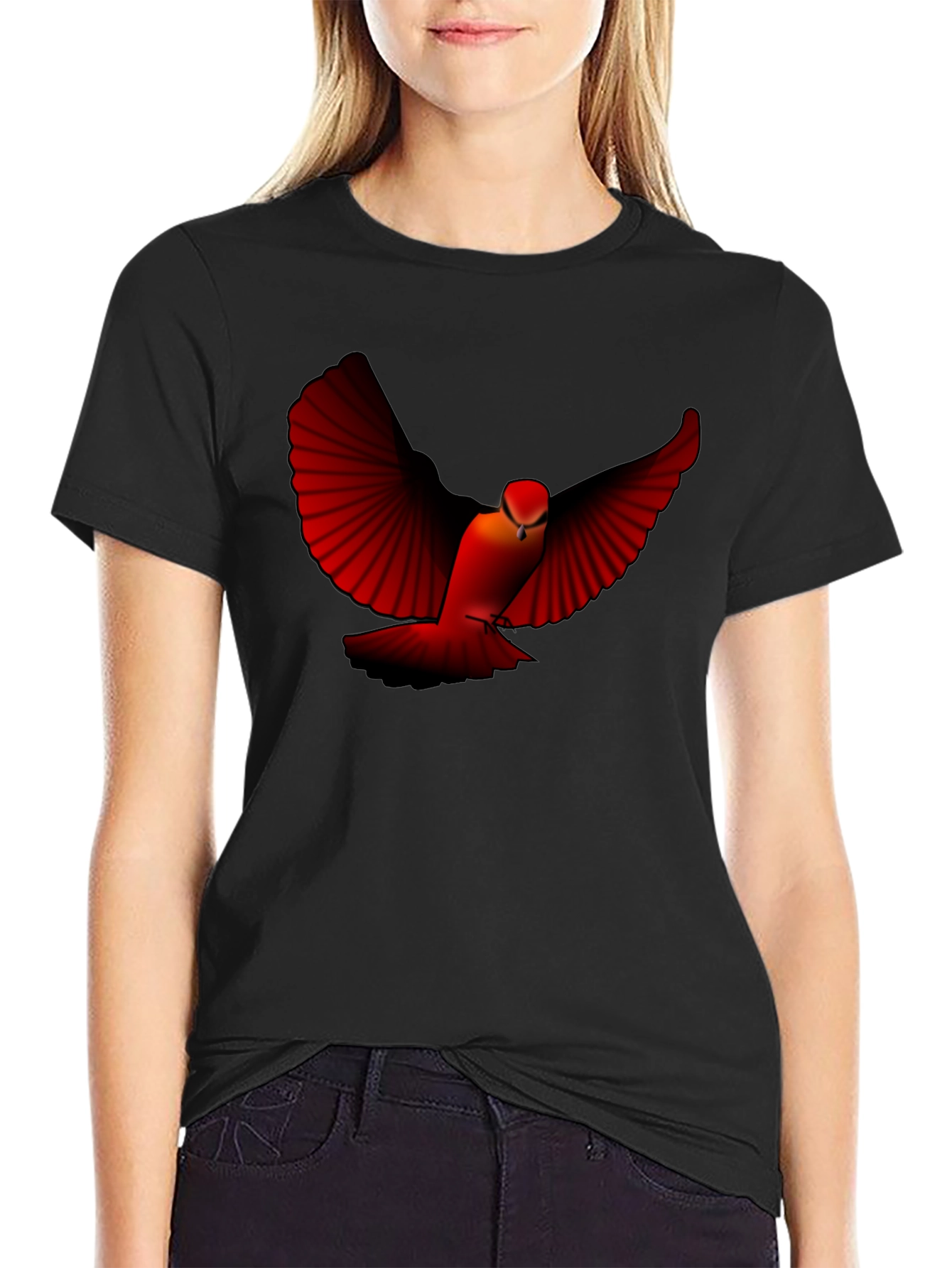 Black Red Bird Graphic Tee - Black Cotton Blend view 2