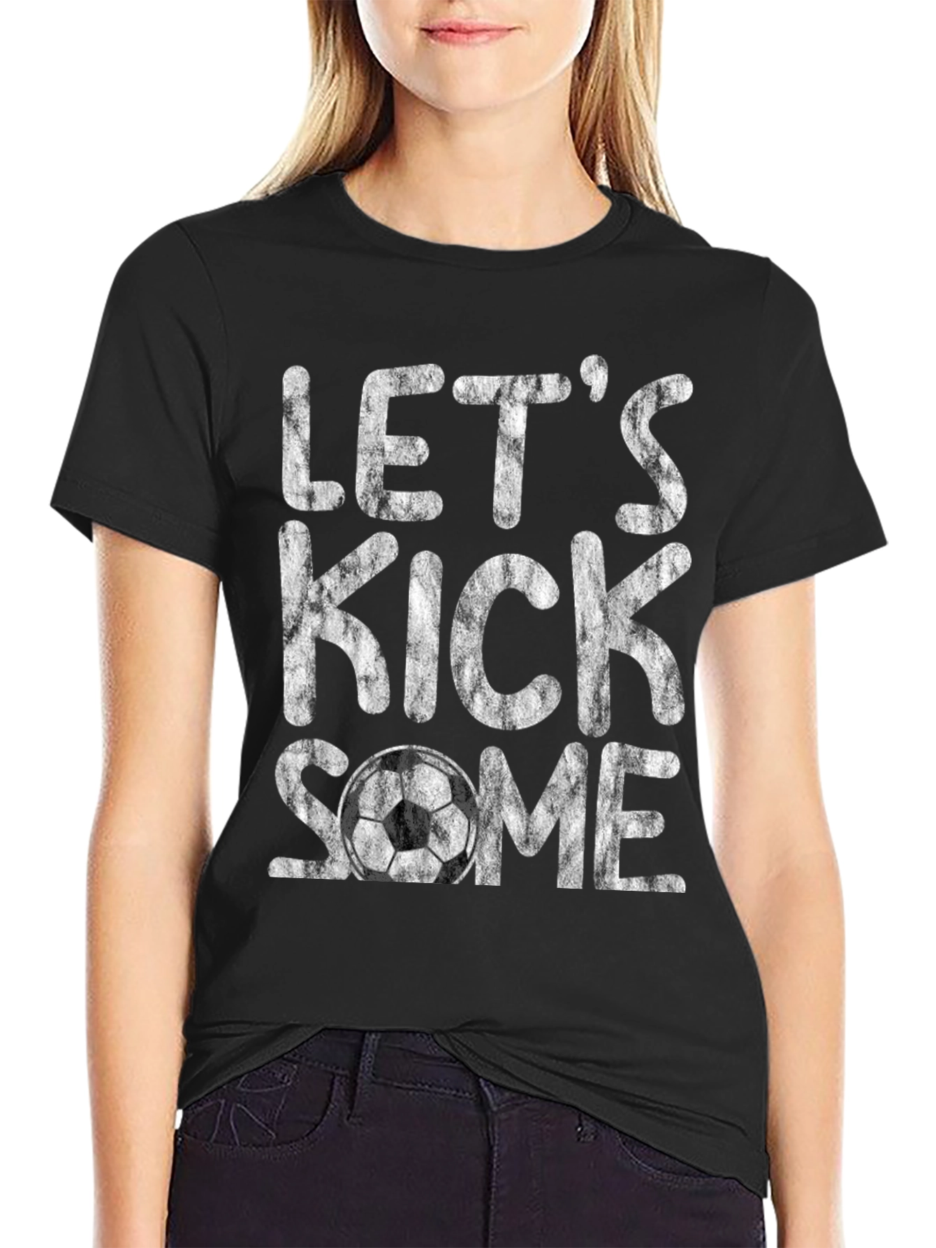 Black Let's Kick Some Soccer T-Shirt view 2