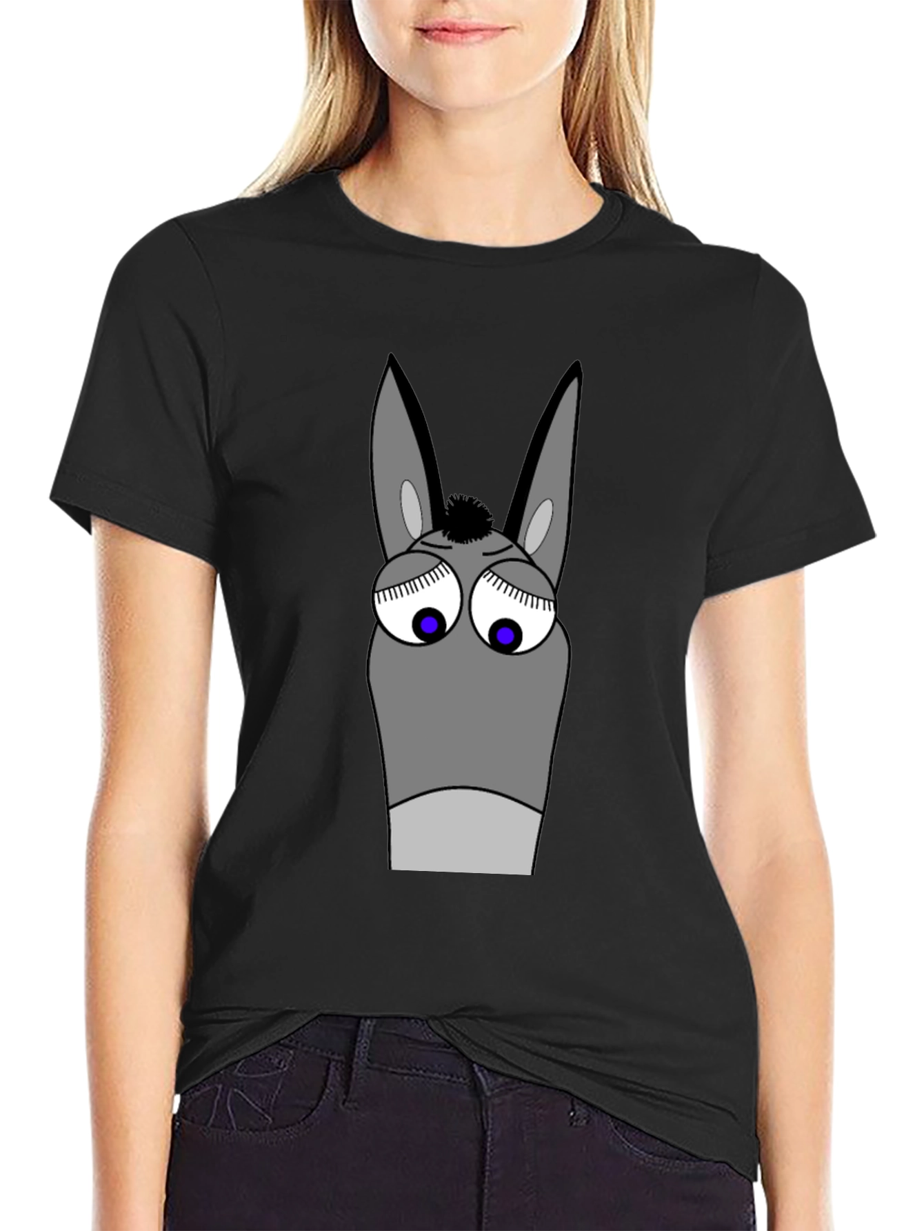 Black Funny Donkey Cartoon Graphic T-Shirt - Black view 2