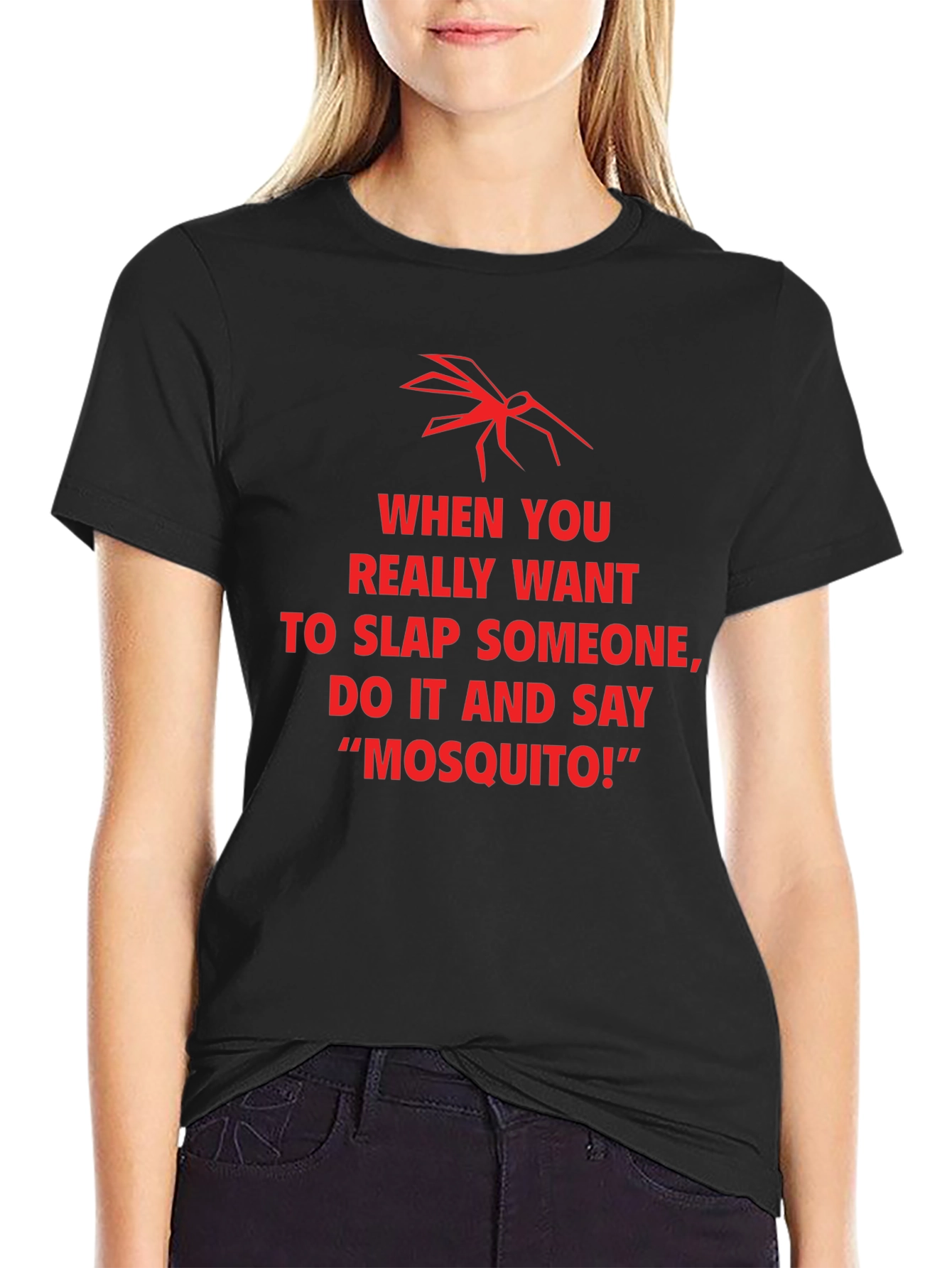Black Funny Mosquito Slap Graphic T-Shirt view 2