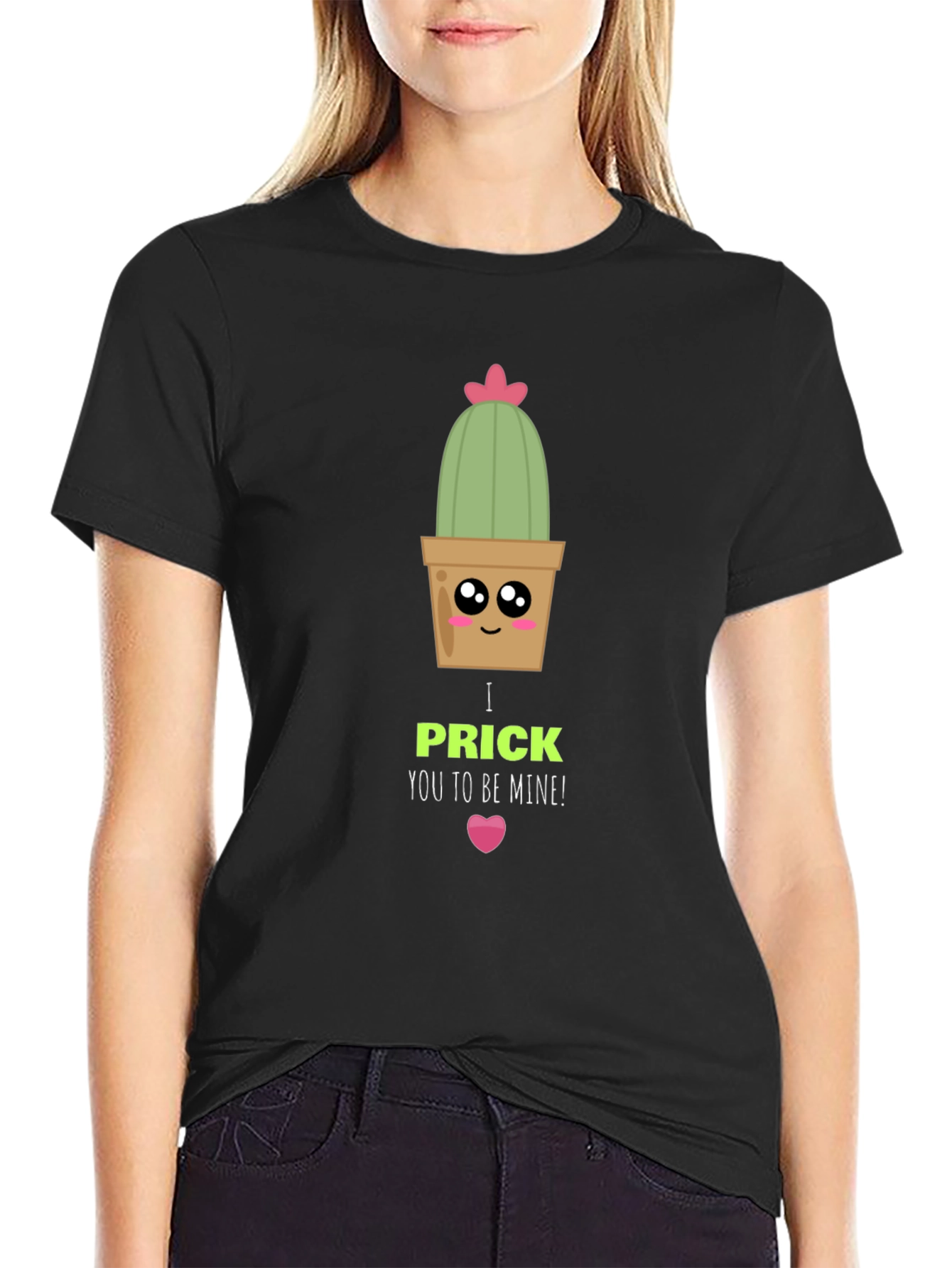 Black Cute Cactus Prick Valentine T-Shirt view 2