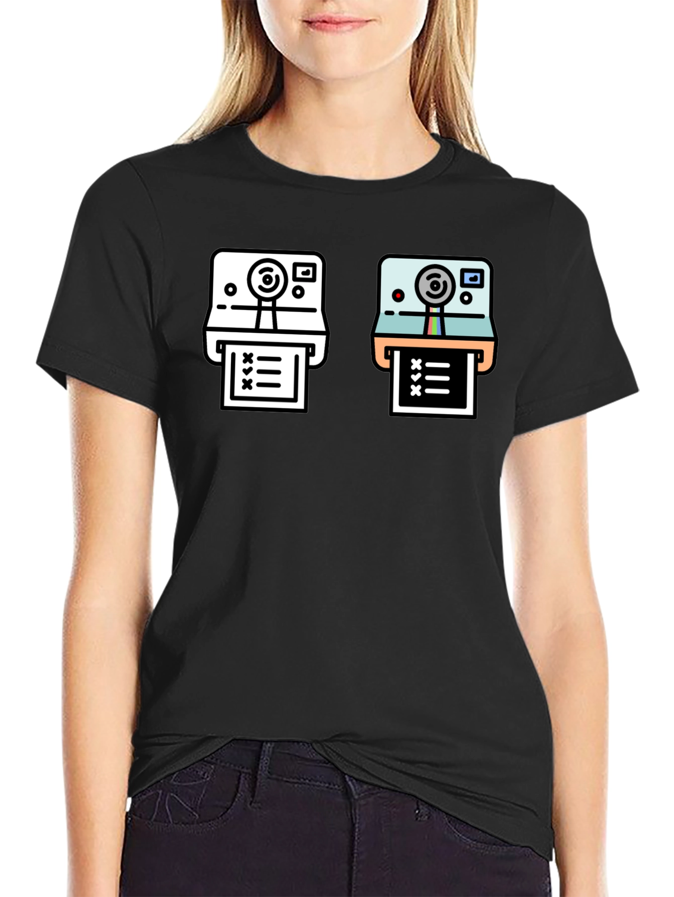 Black Retro Camera Print Black T-Shirt view 2