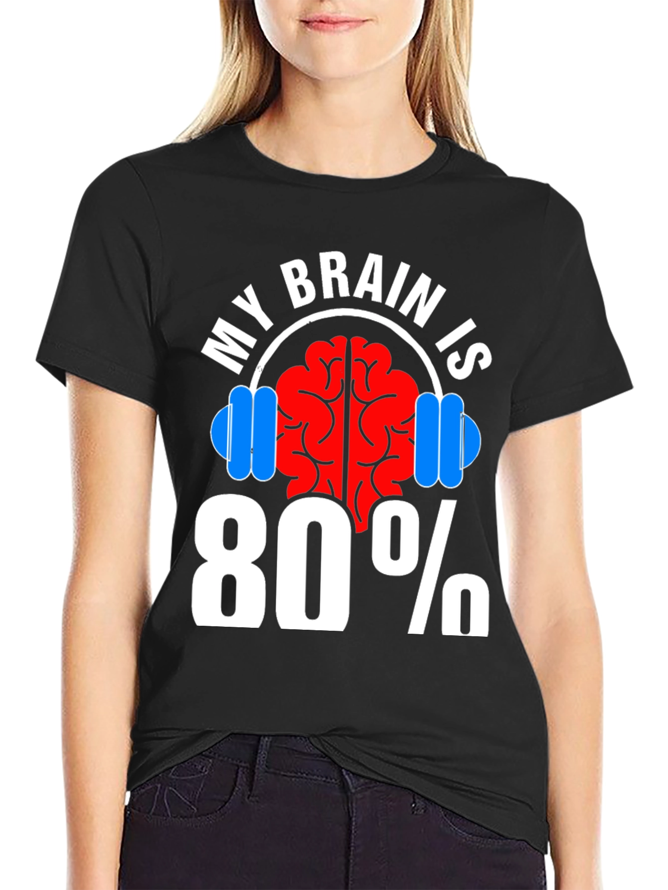 Black My Brain Is 80% Gym Funny Workout T-Shirt view 2