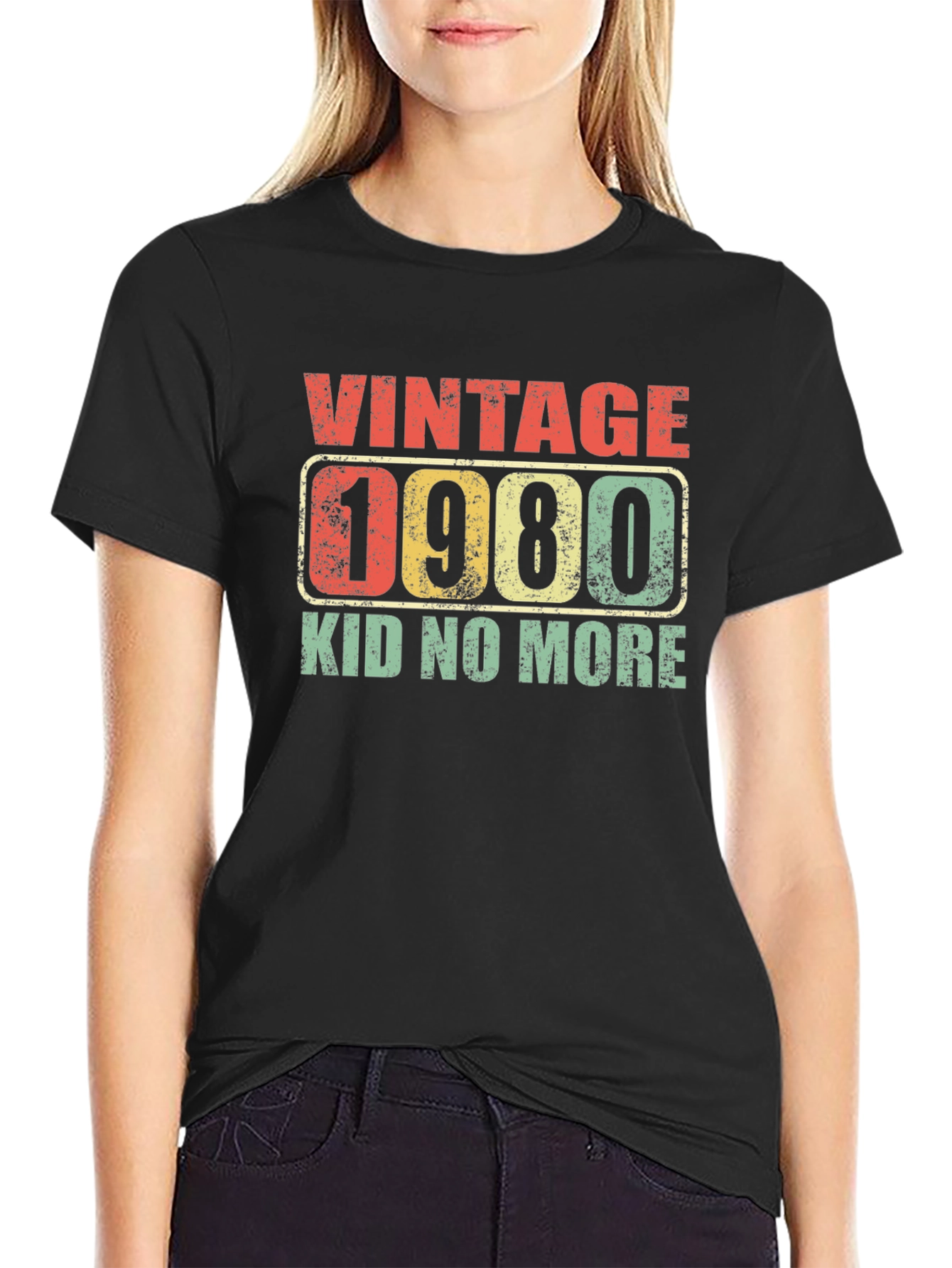 Black Vintage 1980 Kid No More Graphic T-Shirt view 2