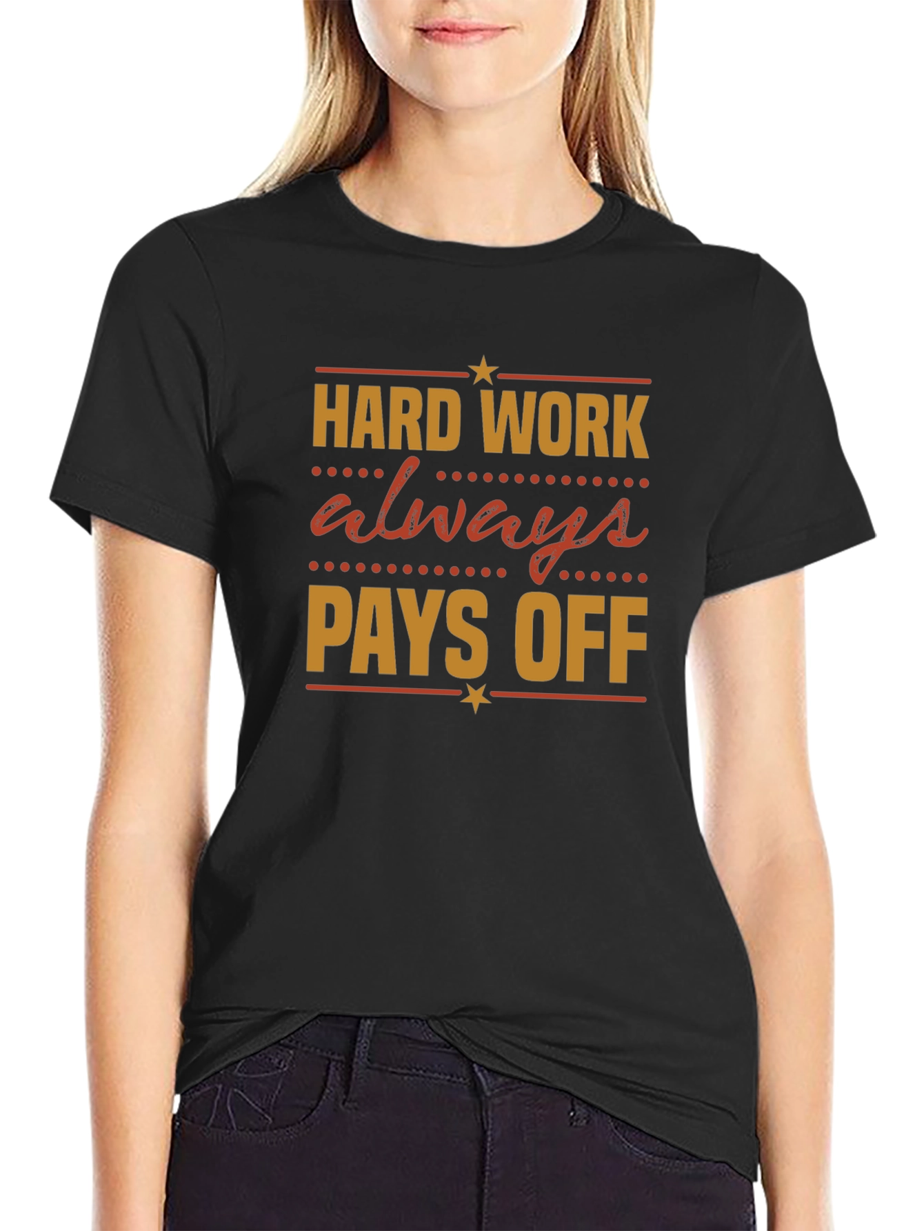 Black Hard Work Pays Off Graphic Tee view 2