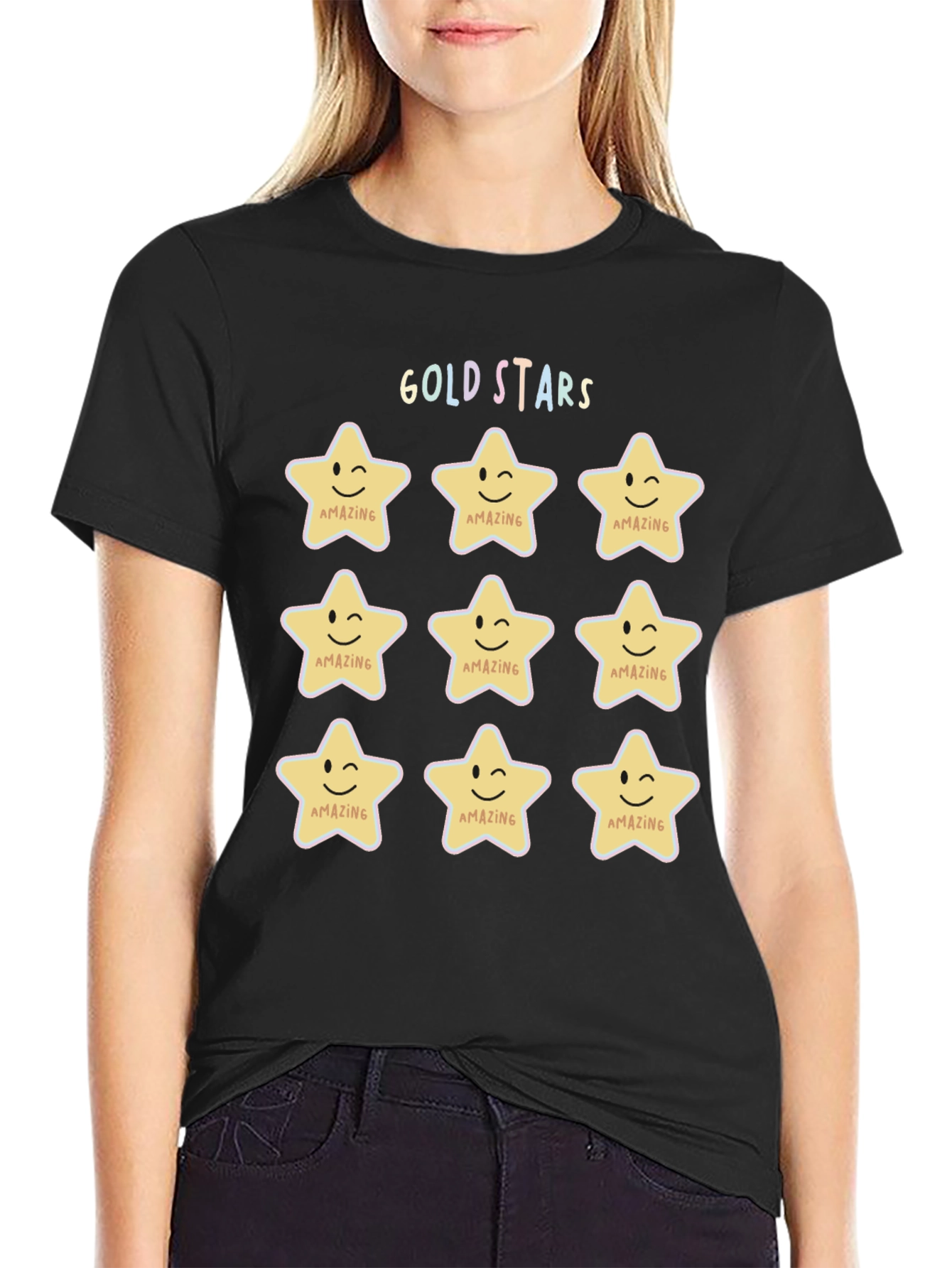 Black Gold Stars 'Amazing' Graphic Tee - Men's Black T-Shirt view 2