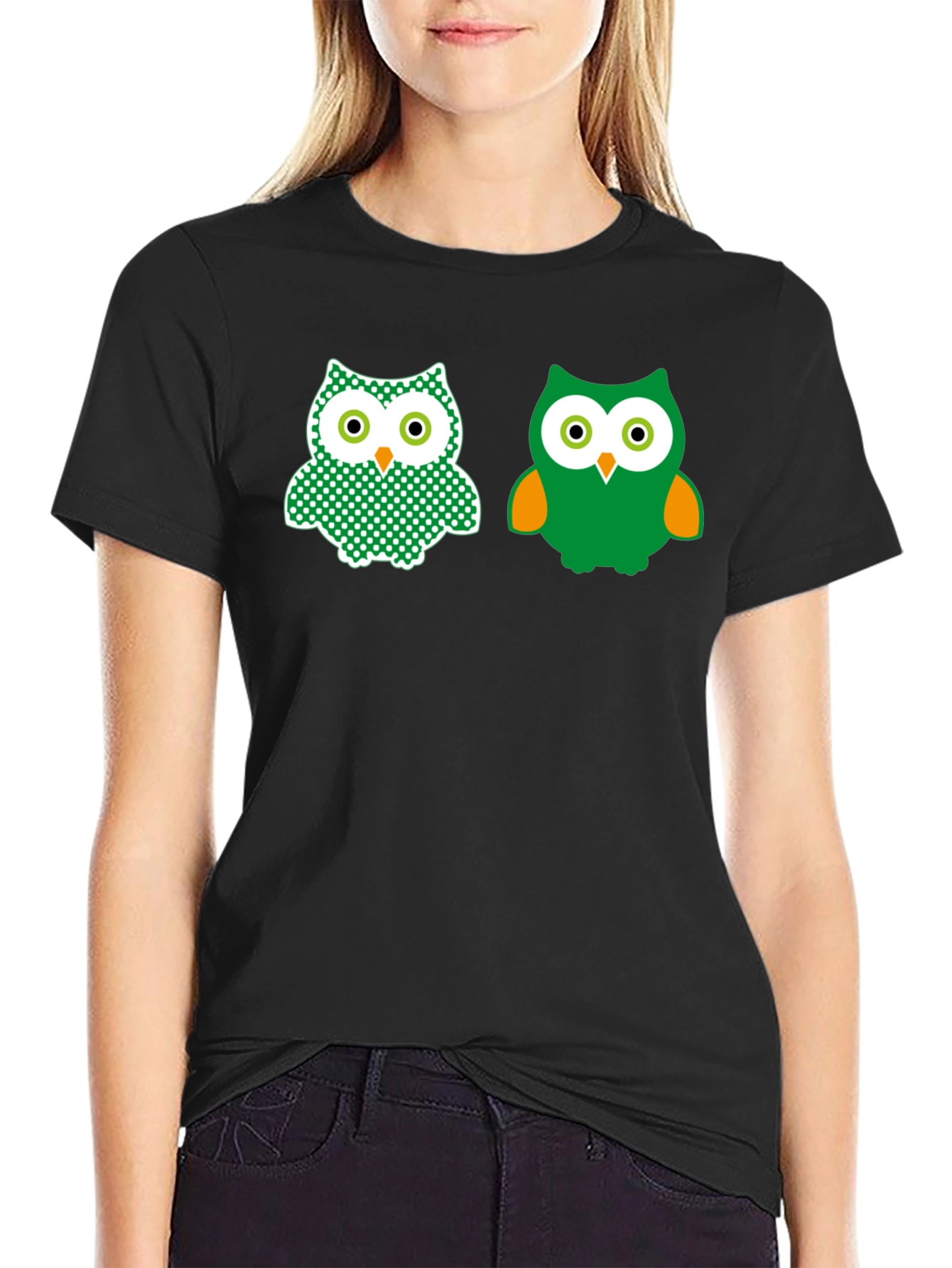 Black Cute Owl Graphic Tee - Stylish Black T-Shirt view 2