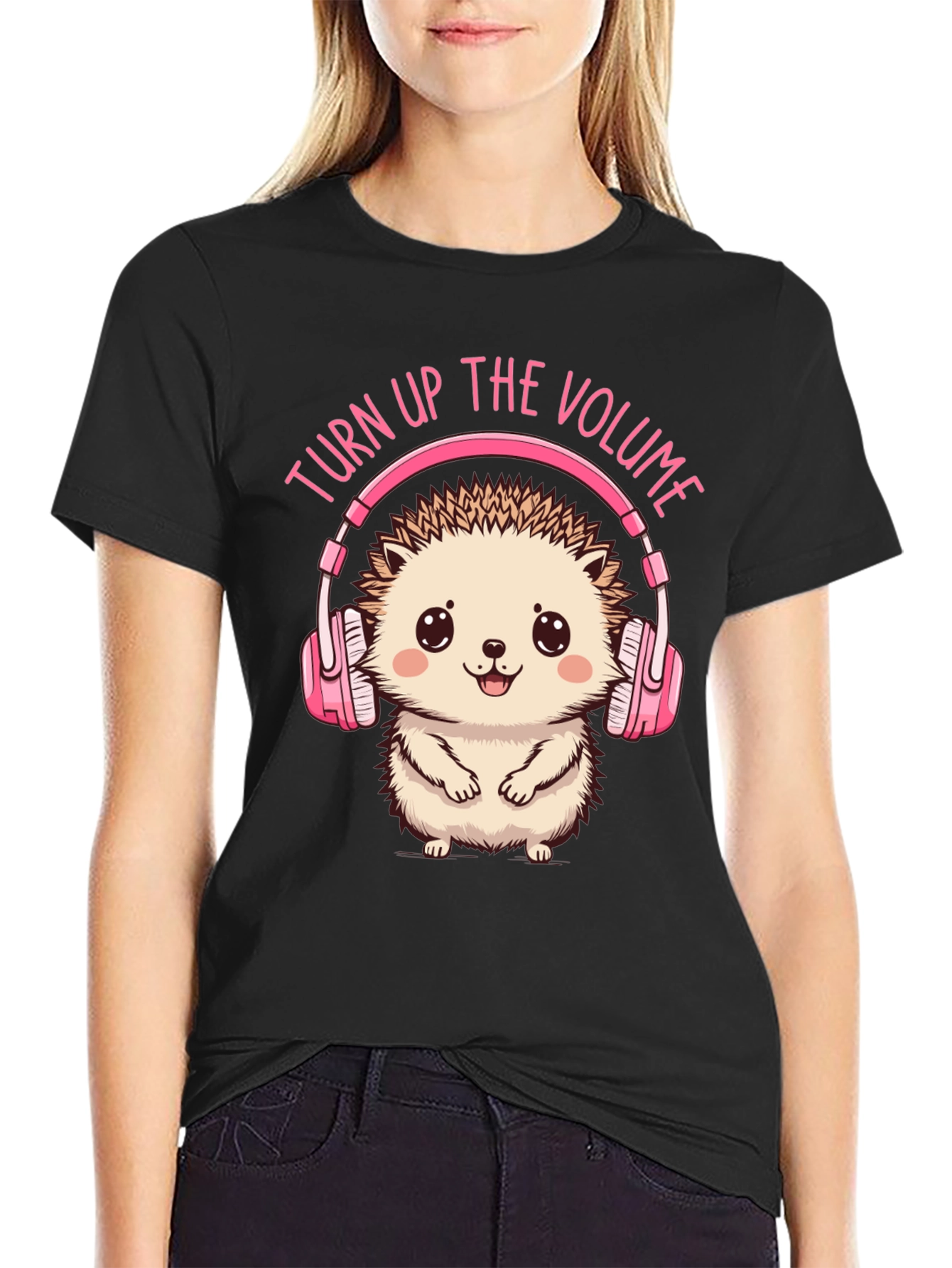 Black Turn Up the Volume Hedgehog Tee view 2