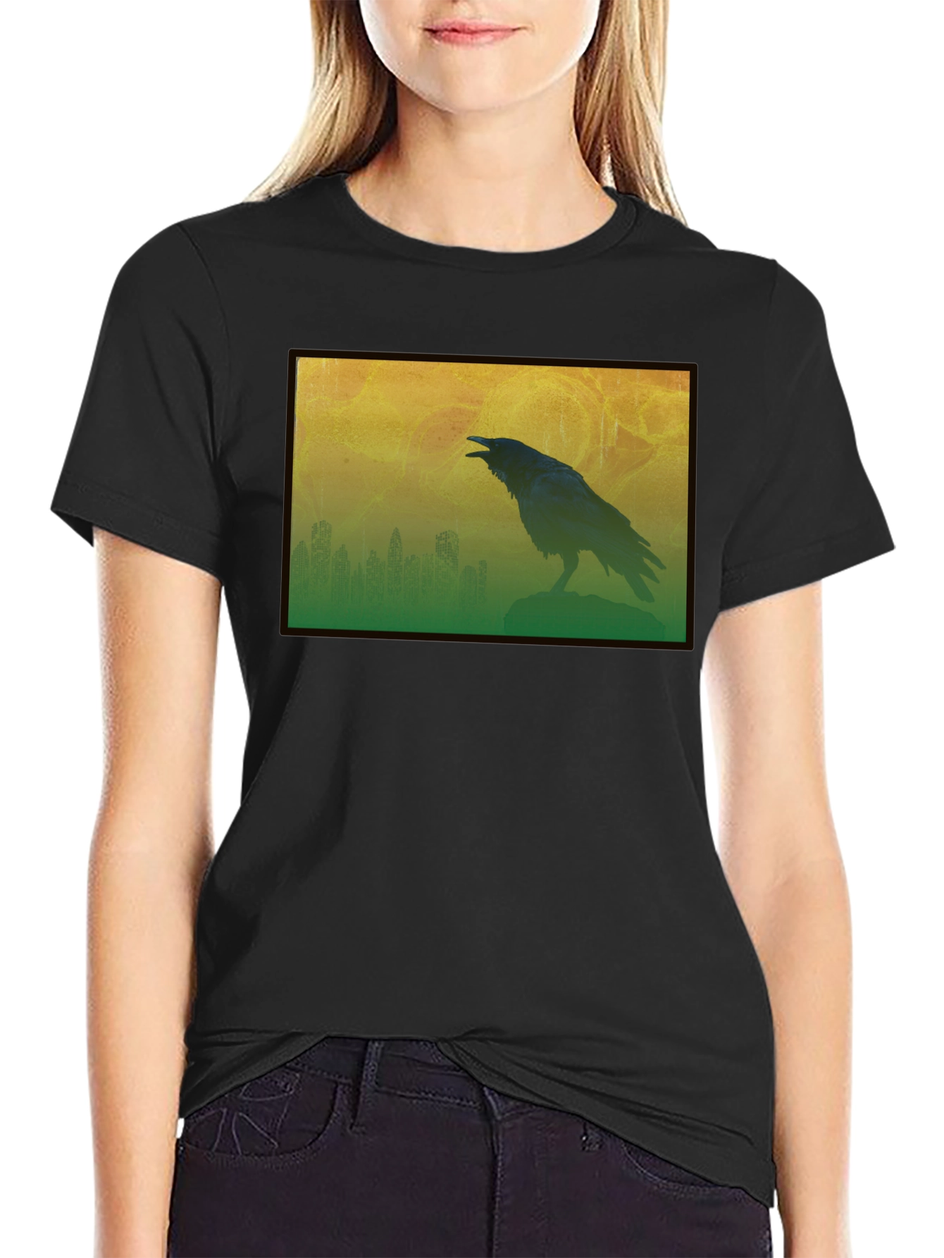 Black Raven Silhouette Graphic Tee - Men's Black T-Shirt view 2