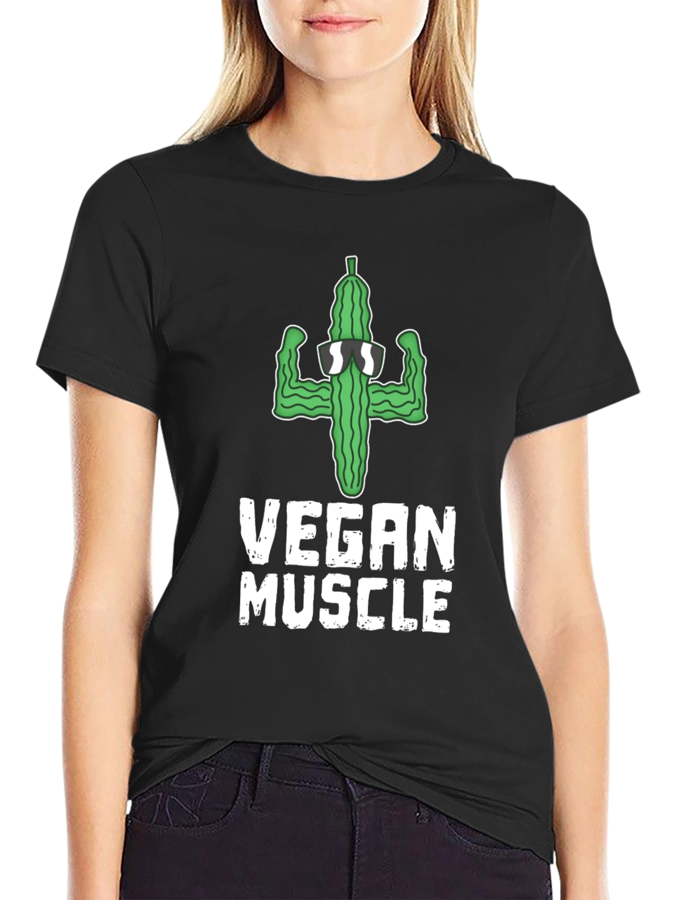 Black Vegan Muscle T-Shirt: Cucumber Gym Humor view 2