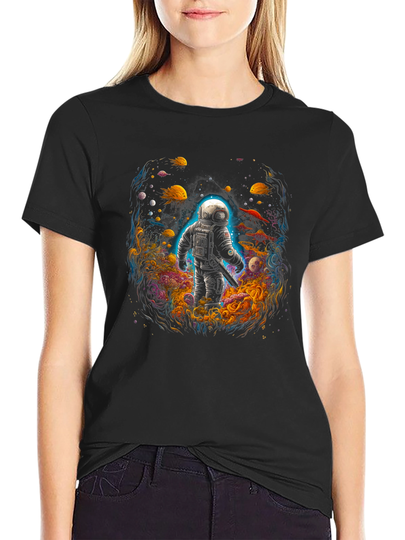 Black Astronaut in Space T-Shirt view 2