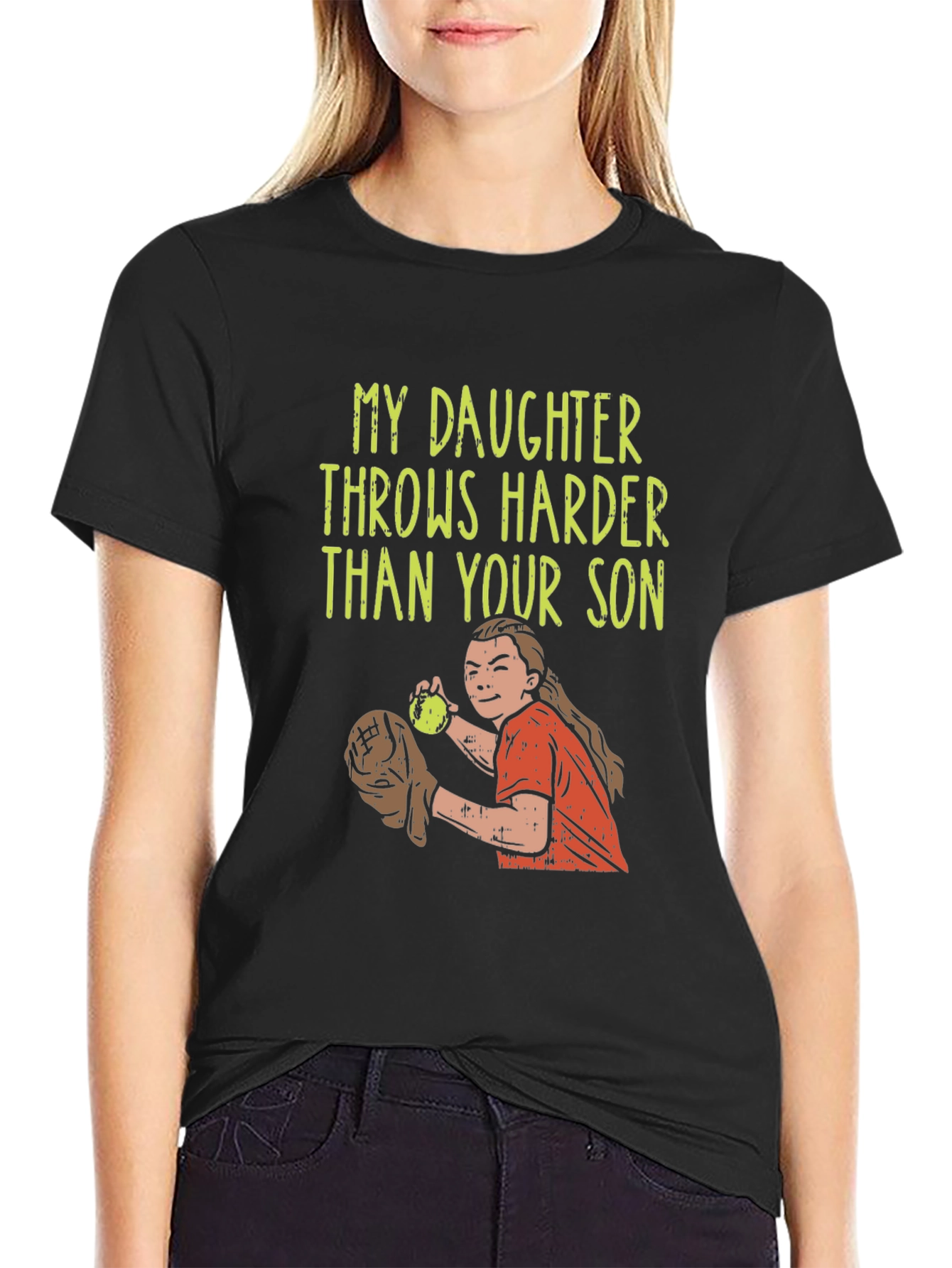 Black Daughter Throws Harder T-Shirt - Baseball/Softball view 2