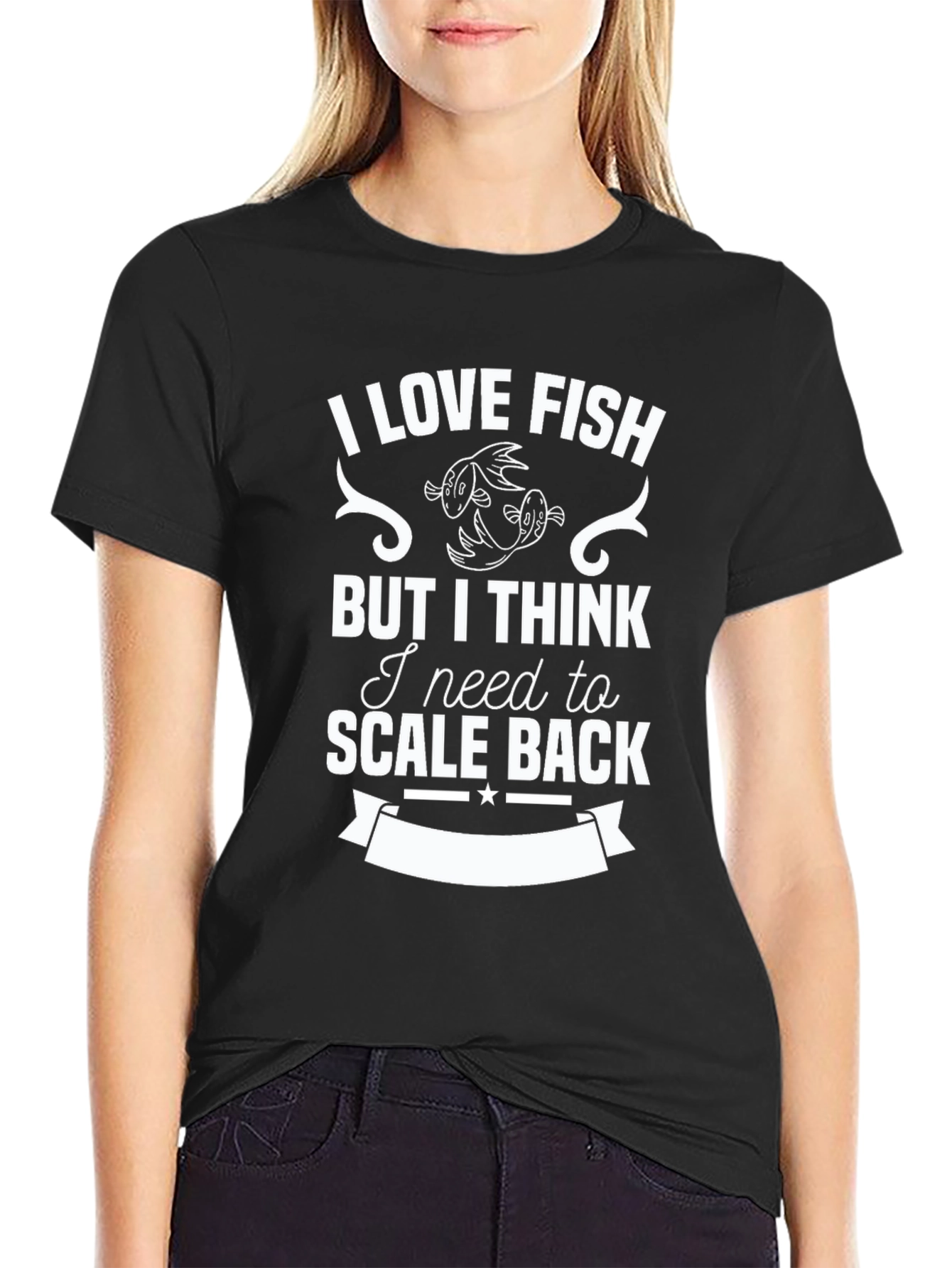 Black I Love Fish T-Shirt - Need to Scale Back, Funny Fishing Tee view 2