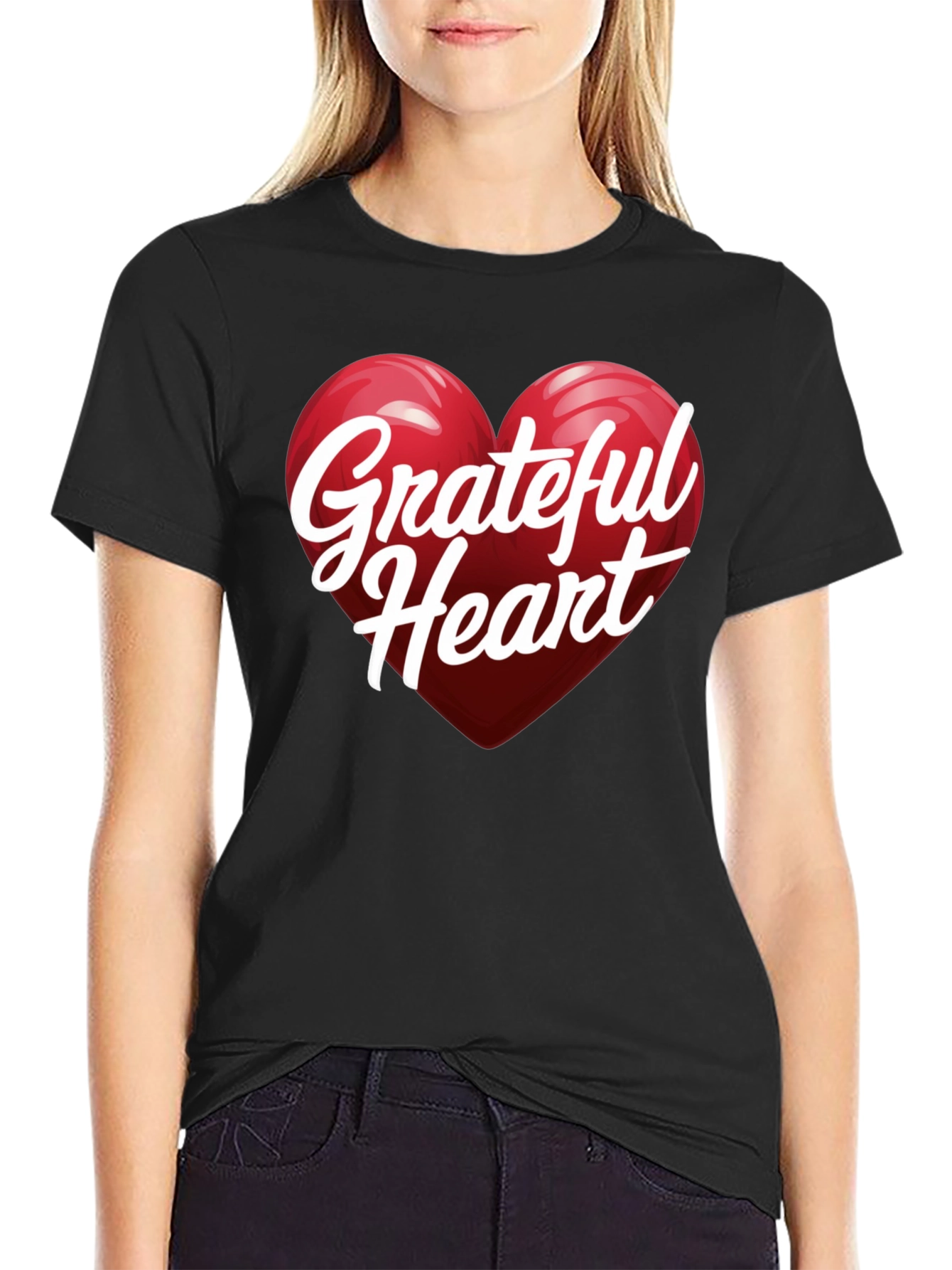 Black Grateful Heart Graphic T-Shirt - Stylish Unisex Top view 2