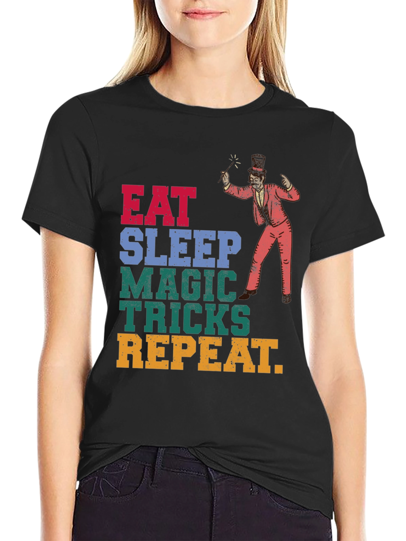 Black Eat Sleep Magic Tricks Repeat Graphic Tee view 2