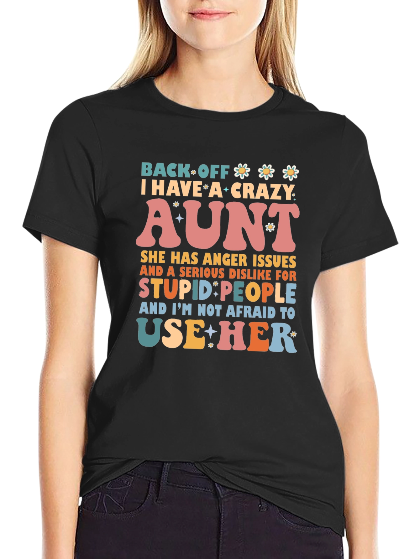 Black Crazy Aunt T-Shirt - Novelty Graphic Tee view 2