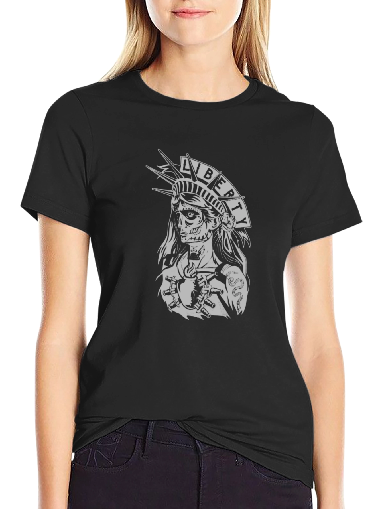 Black Liberty Skull Graphic Tee - Black view 2