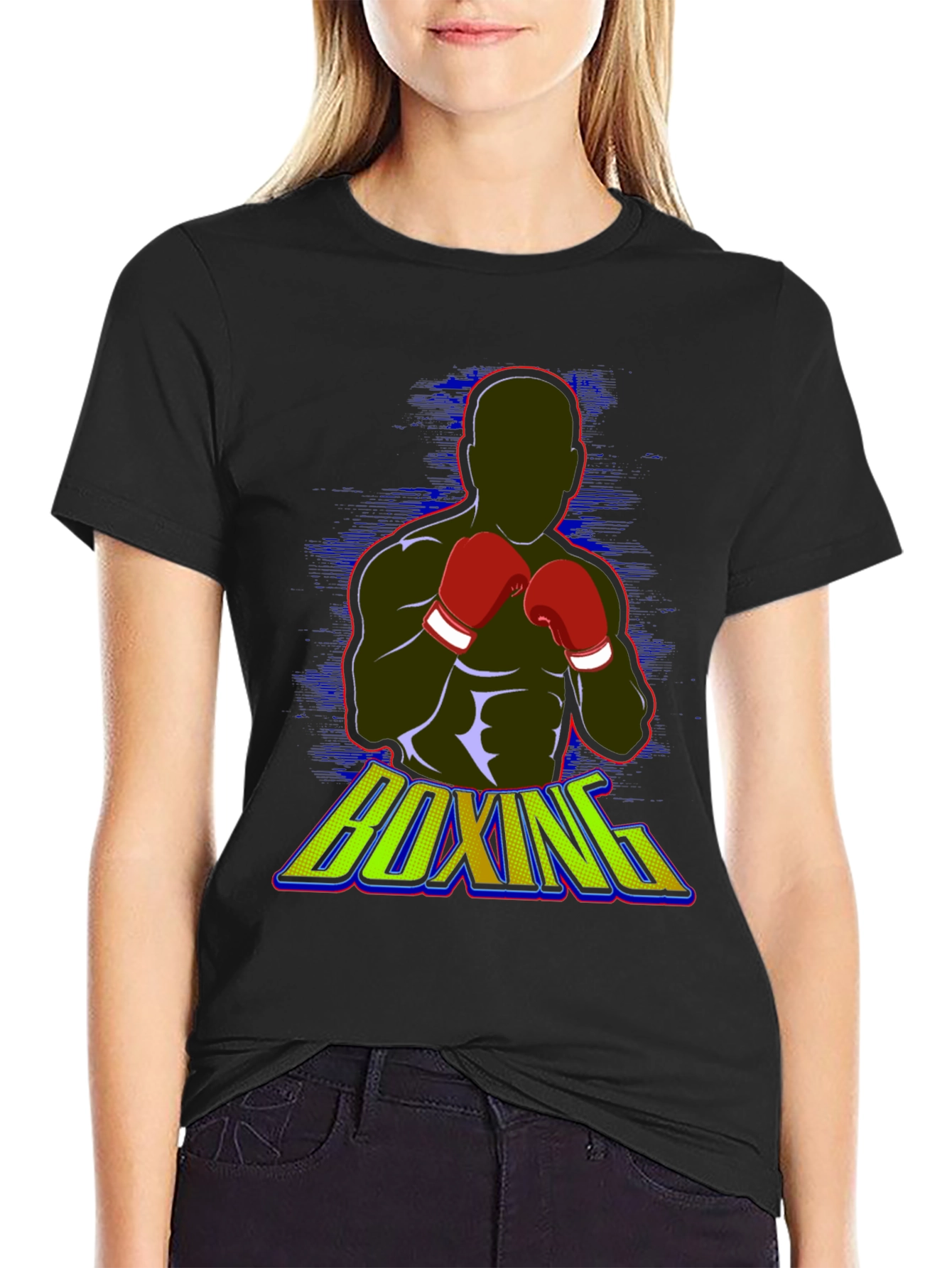 Black Boxing Graphic Tee - Black Cotton Blend T-Shirt view 2