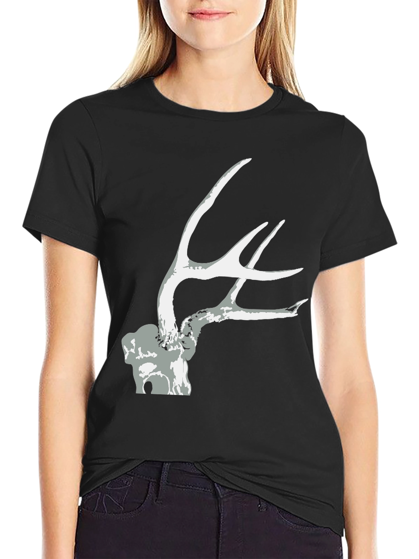 Black Antler Graphic Tee - Black Cotton Casual view 2