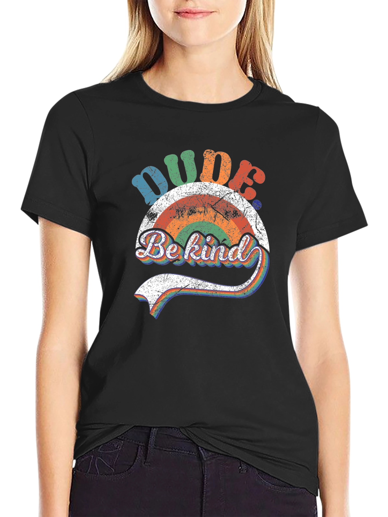 Black Dude Be Kind Rainbow Graphic T-Shirt view 2
