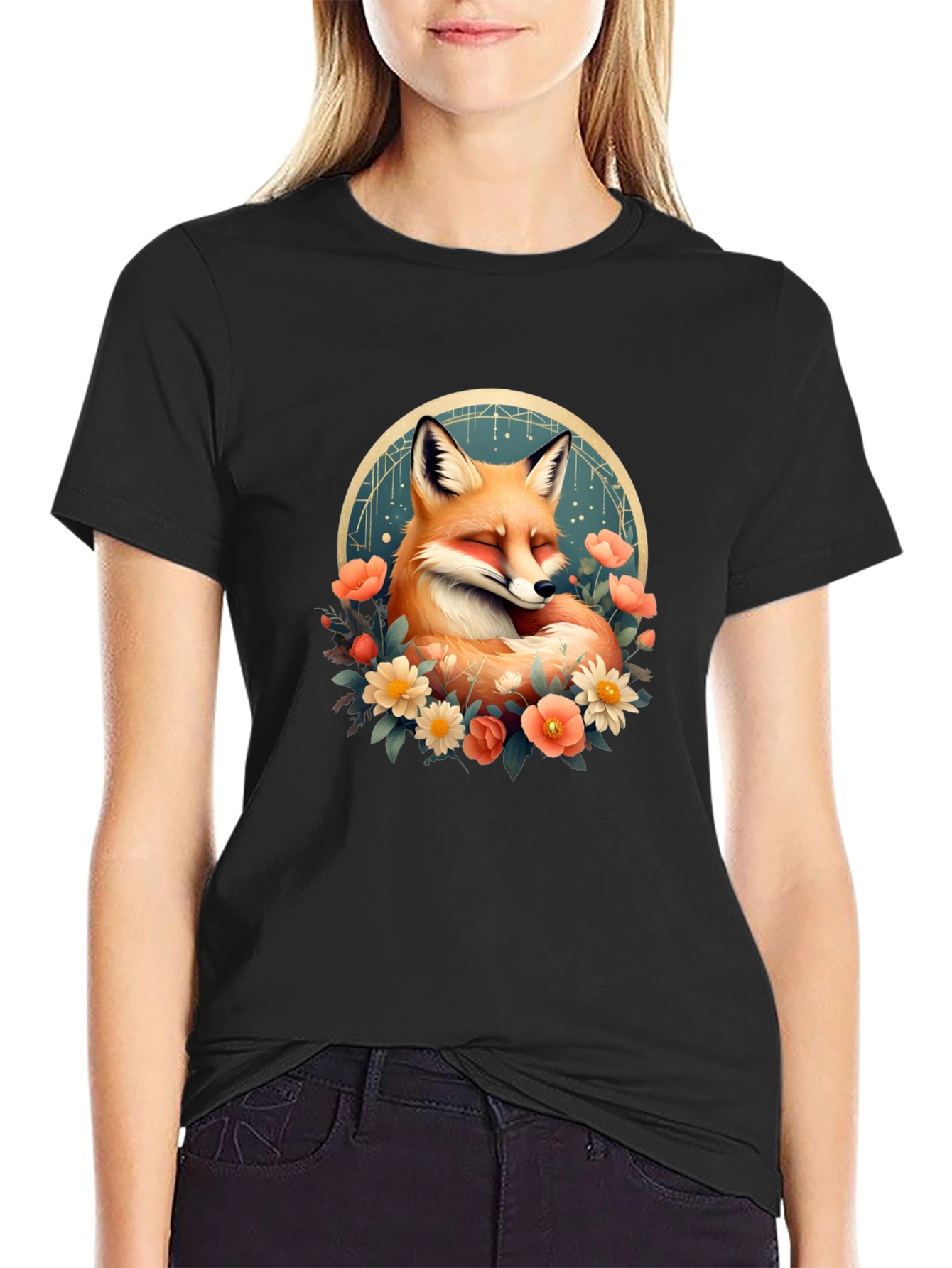 Black Fox & Floral Graphic T-Shirt - Unisex view 2