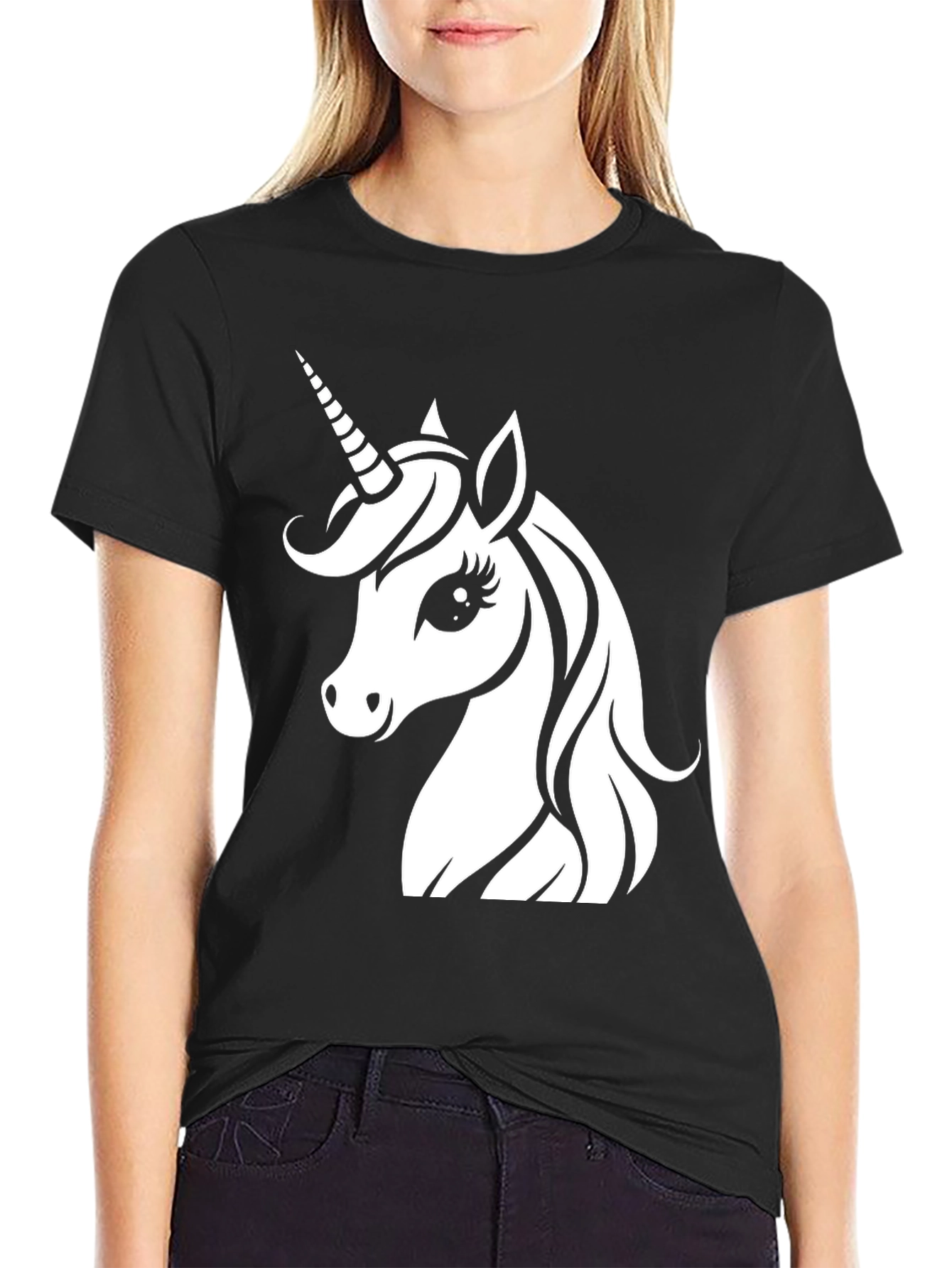 Black Unicorn Graphic Tee - Black Cotton Shirt view 2
