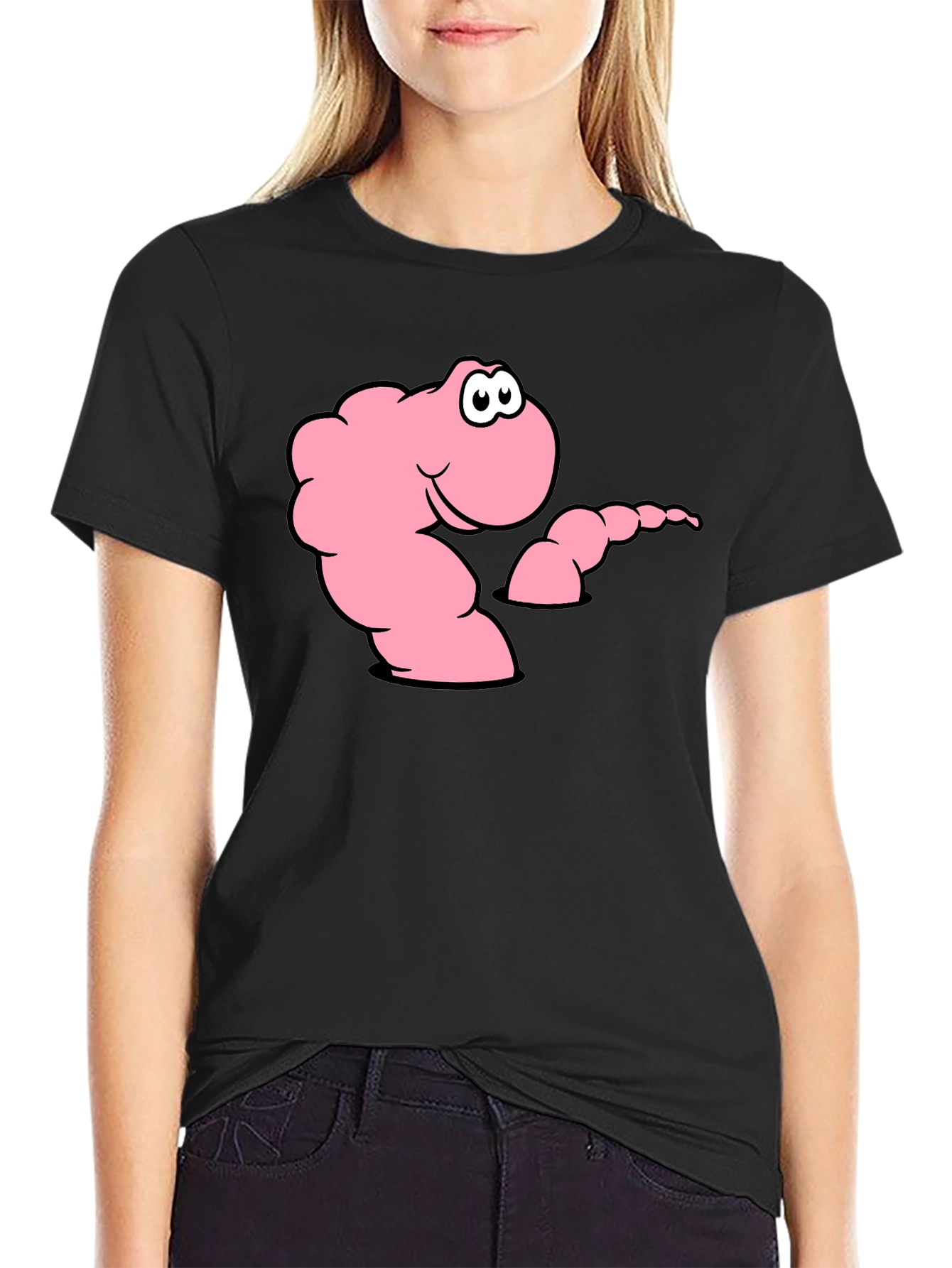 Black Cartoon Worm Black T-Shirt view 2