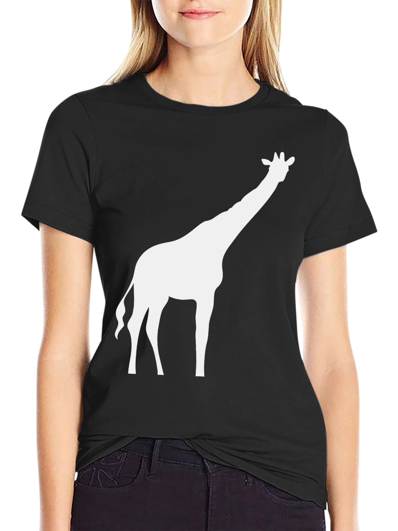 Black Giraffe Silhouette Graphic Tee - Black view 2