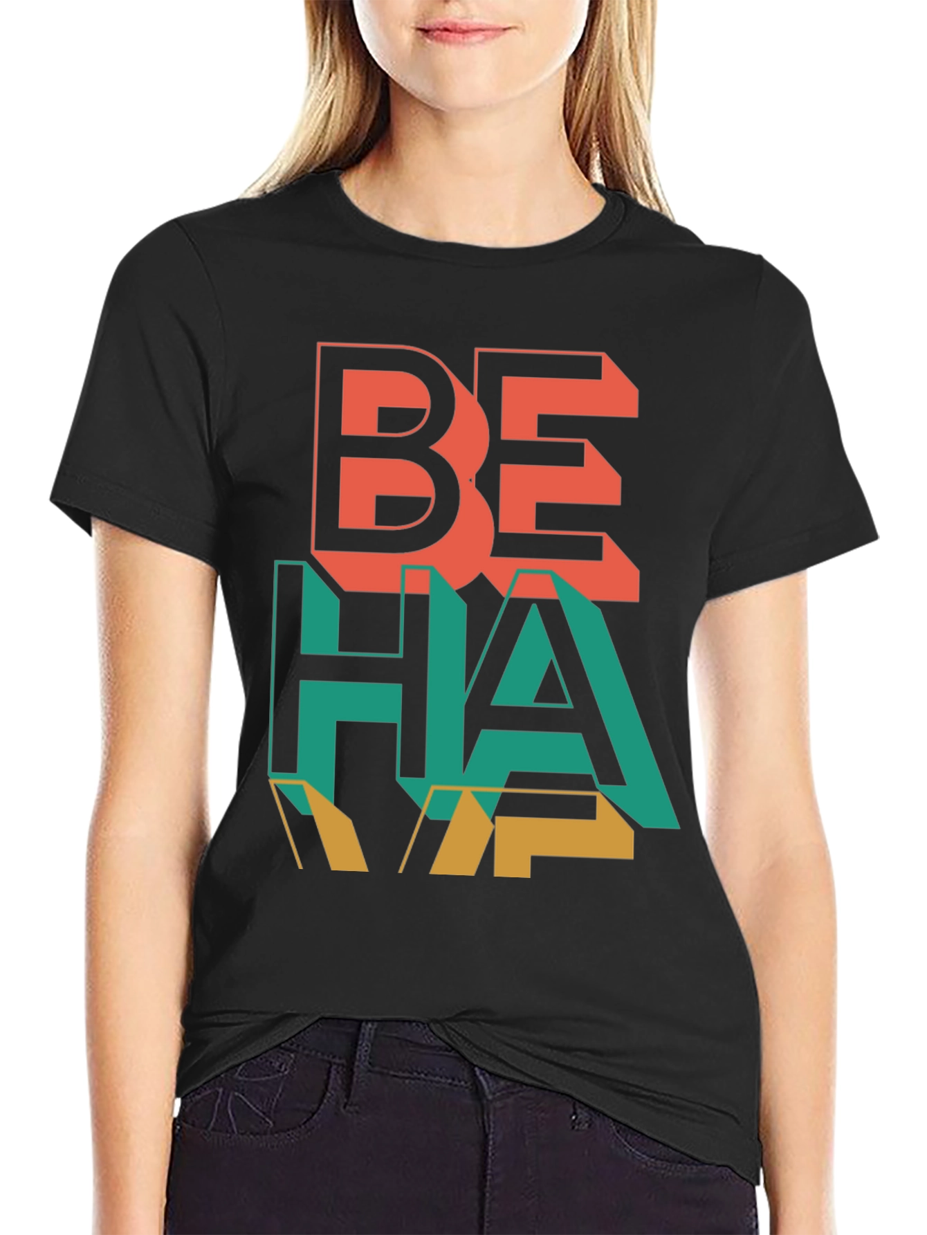 Black Be Happy Black Graphic Tee view 2