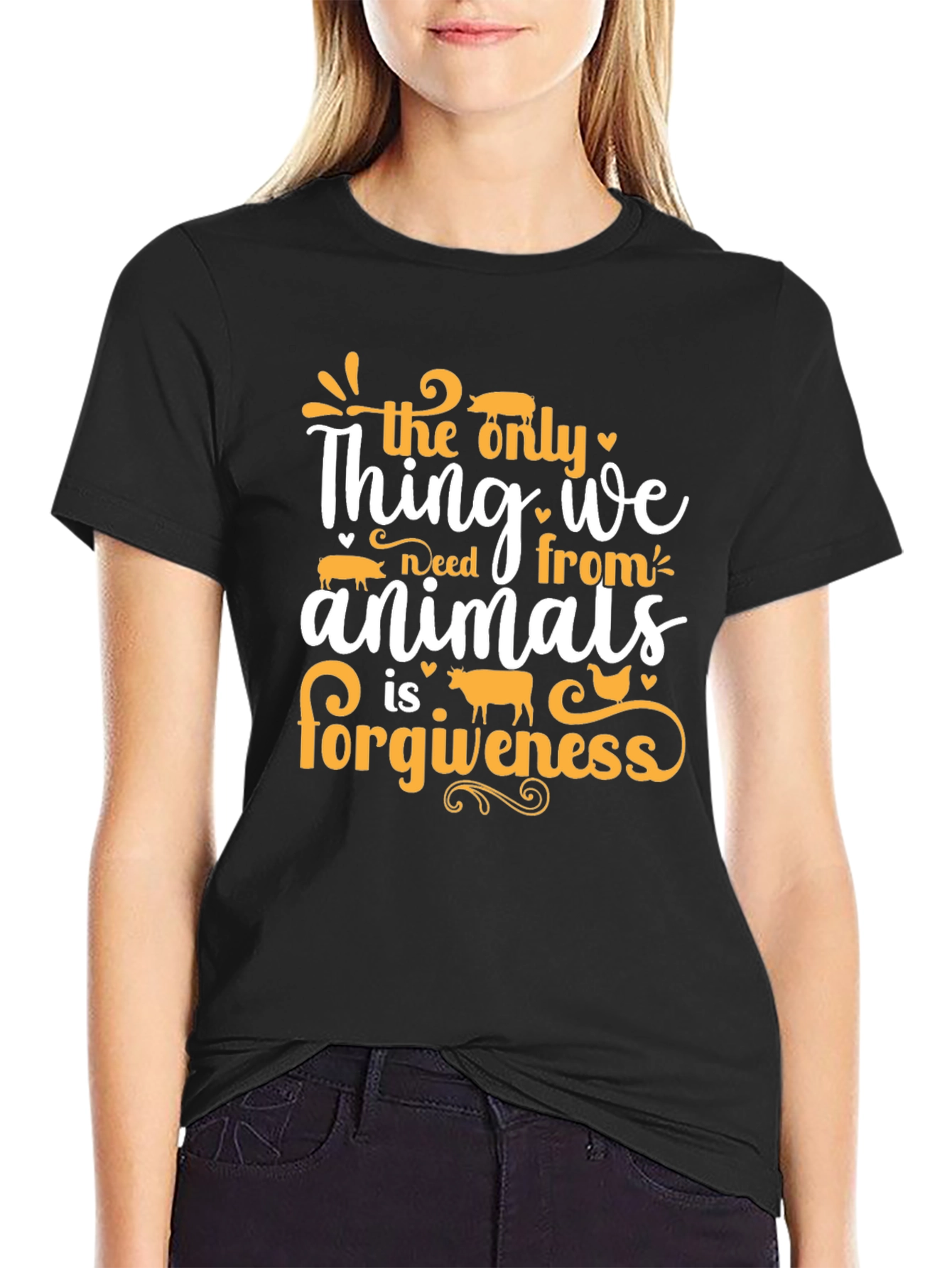 Black Vegan Animal Forgiveness T-Shirt - Unisex view 2